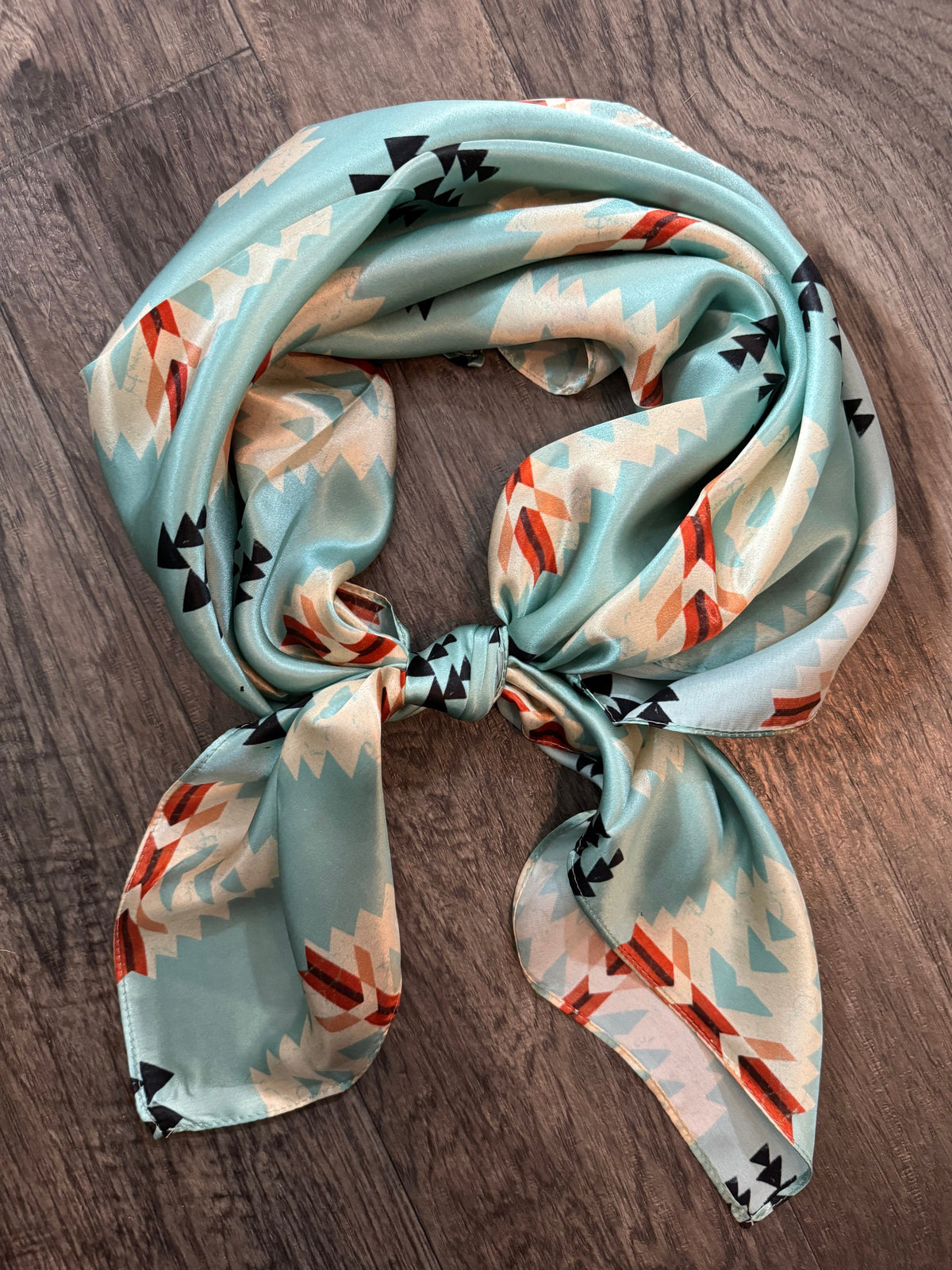 Dixie Blue Rag 100% Silk Wild Rag Aztec Native Light blue and ivory by Double B Wild ...