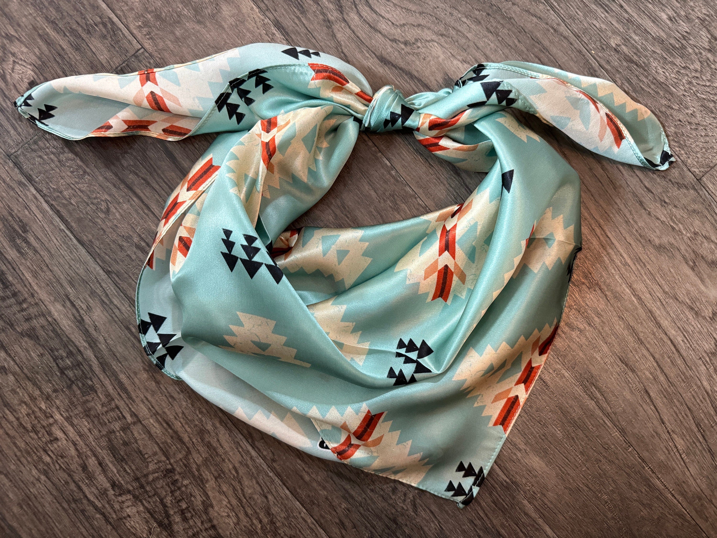 100% Silk Wild Rag Aztec Native Light blue and ivory by Double B Wild ...