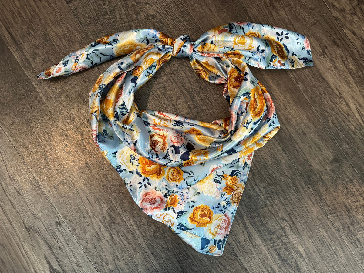 Wild Rag light blue and gold yellow rose Floral Cowboy Western Neck Scarf Bandanna by Double B Wild Rags