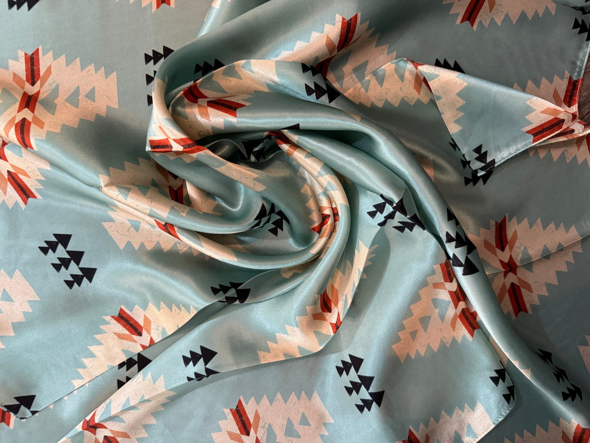 Wild Rag Native 100% Silk Wild Rag Aztec Native Light blue and ivory by Double B Wild ...