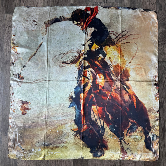 100% Silk Wild Rag Grunge Vintage Bronc Cowboy by Double B Wild Rags