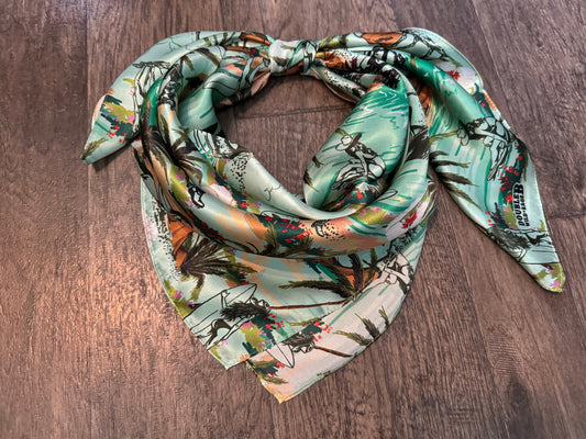 100% Silk Wild Rag Coastal Cowgirl Hawaiian green print by Double B Wild Rags
