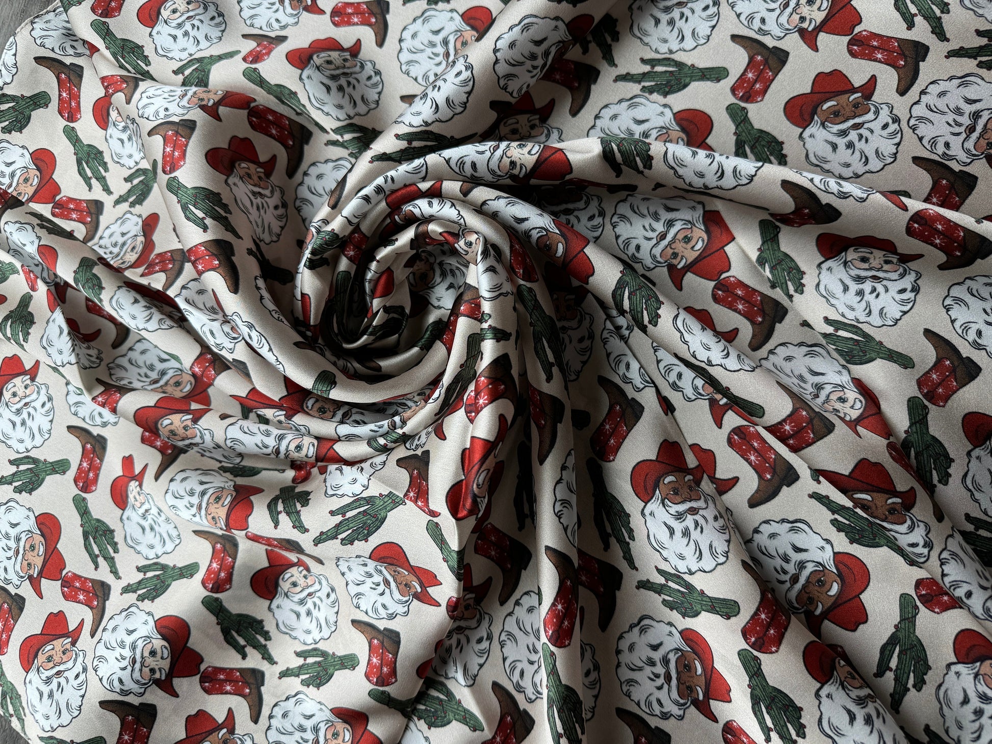 100% Silk Wild Rag Christmas Holiday Santa, Cactus, and Boots by Double B Wild Rags