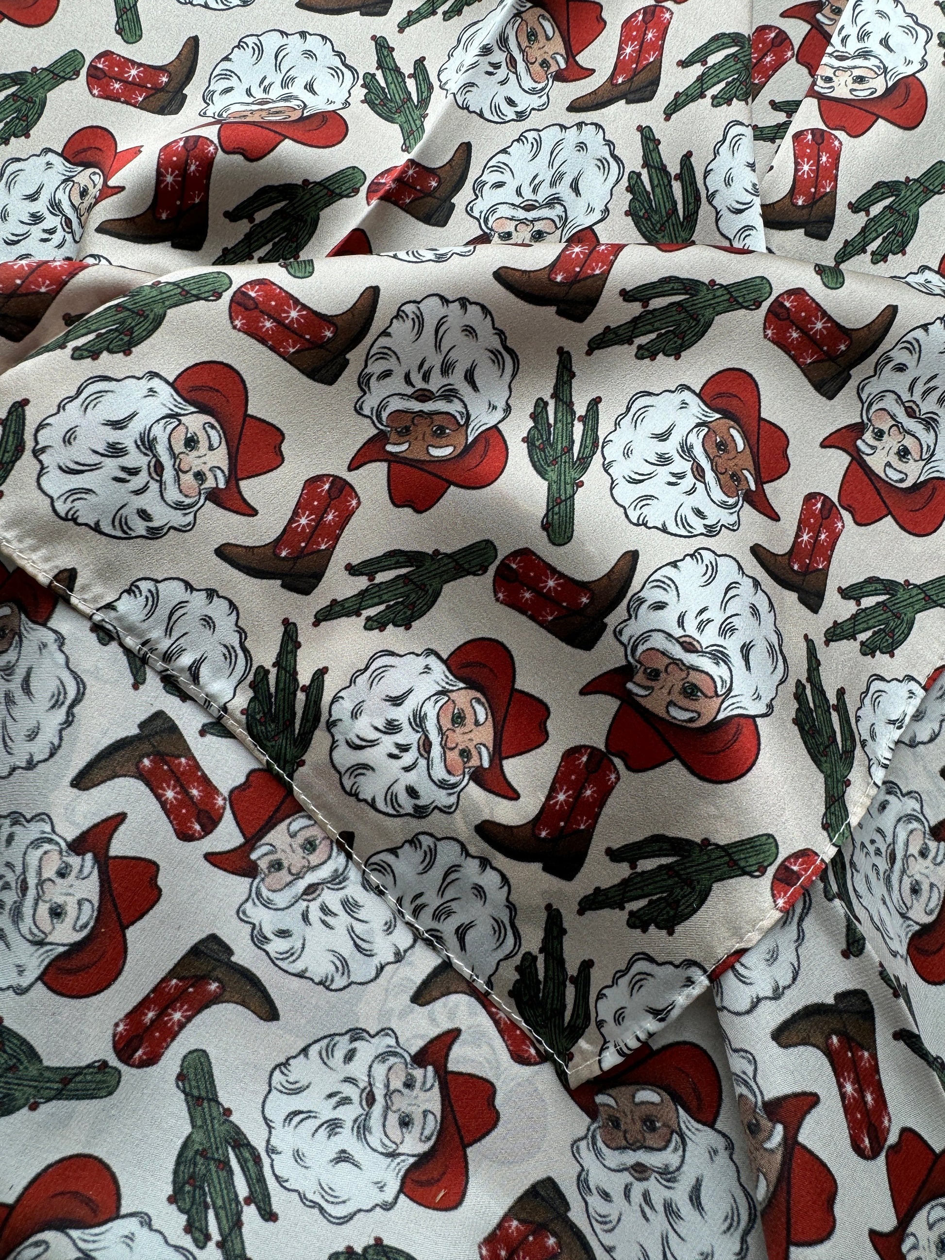 100% Silk Wild Rag Christmas Holiday Santa, Cactus, and Boots by Double B Wild Rags