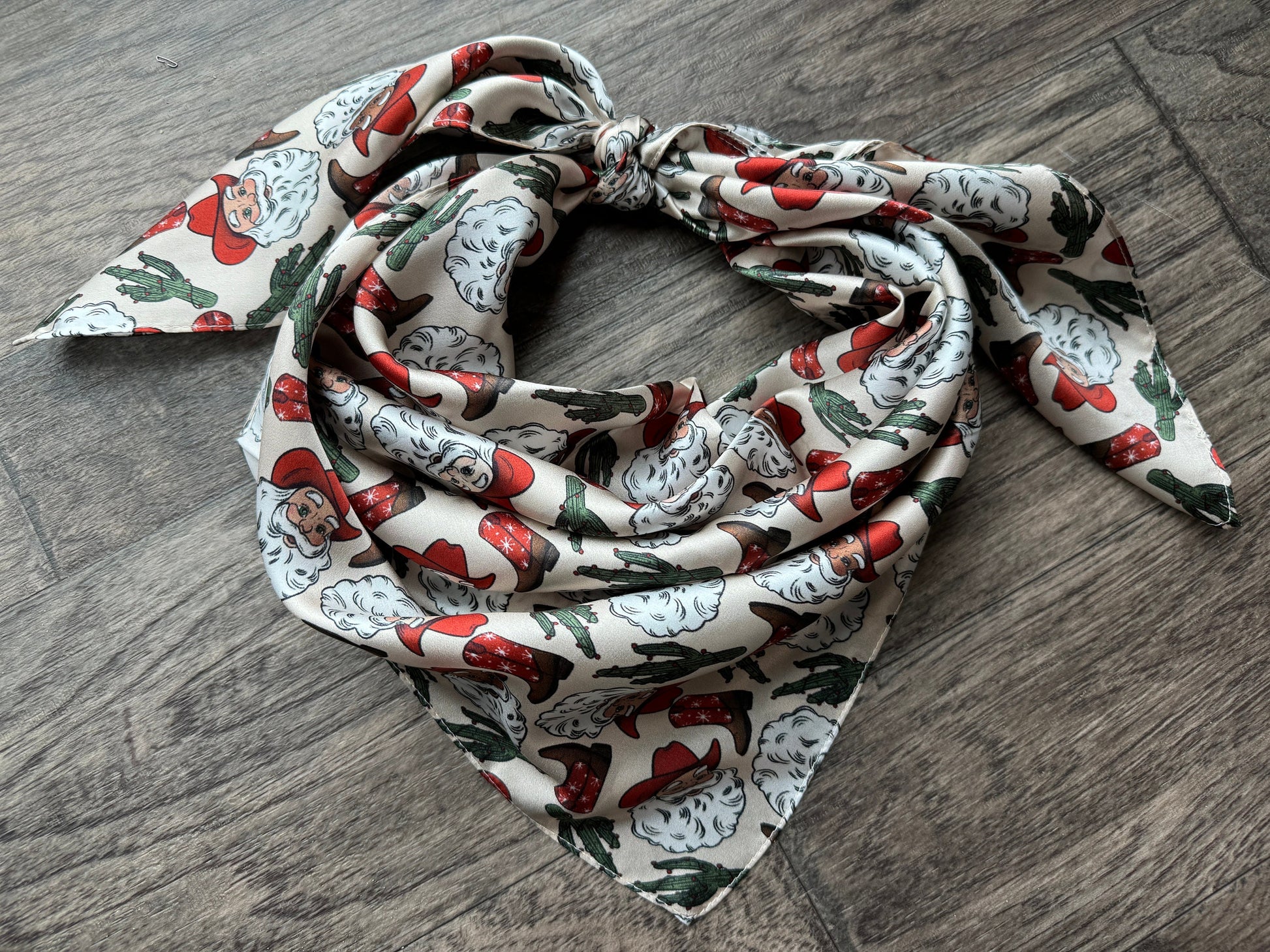 100% Silk Wild Rag Christmas Holiday Santa, Cactus, and Boots by Double B Wild Rags