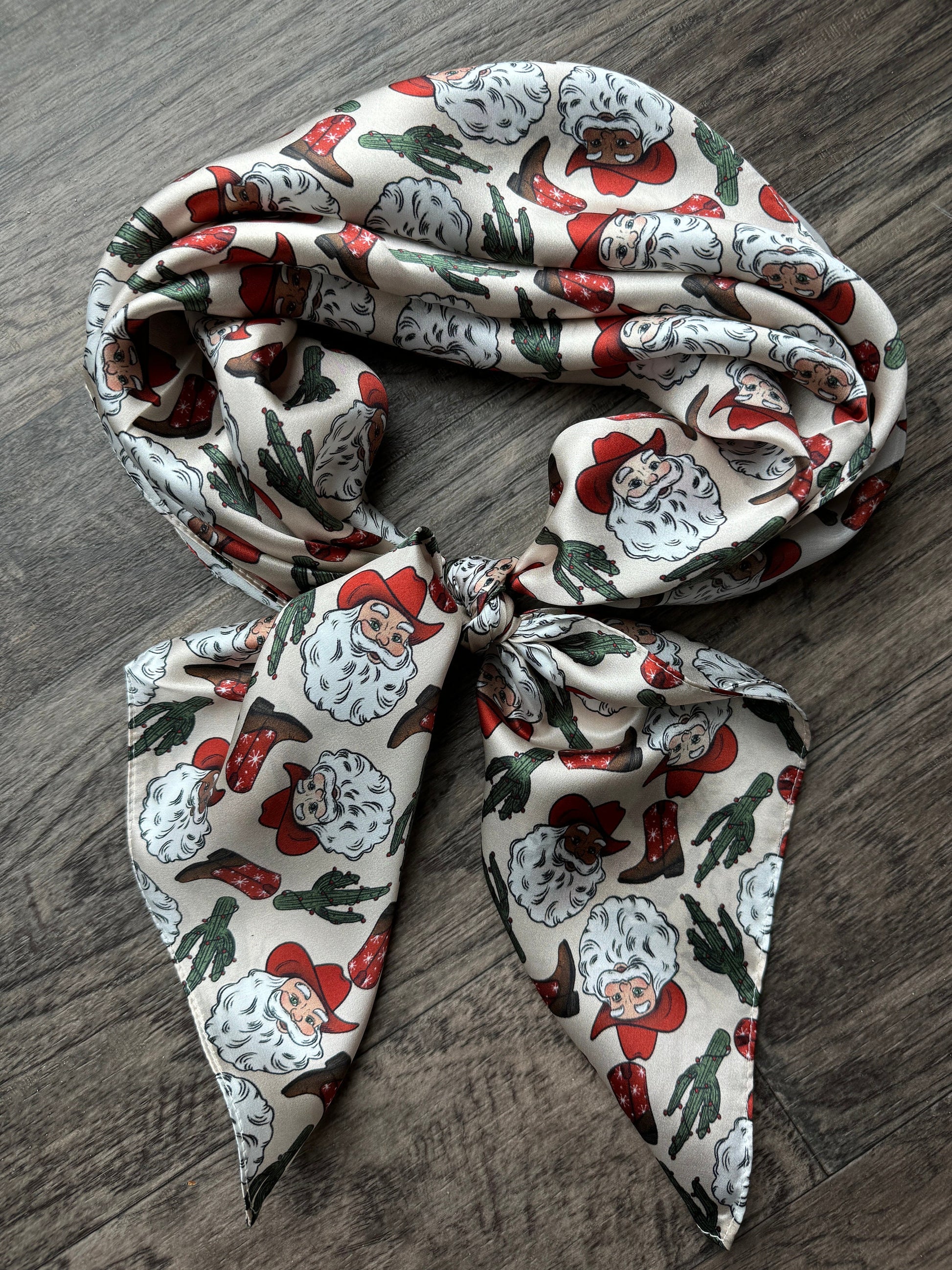 100% Silk Wild Rag Christmas Holiday Santa, Cactus, and Boots by Double B Wild Rags