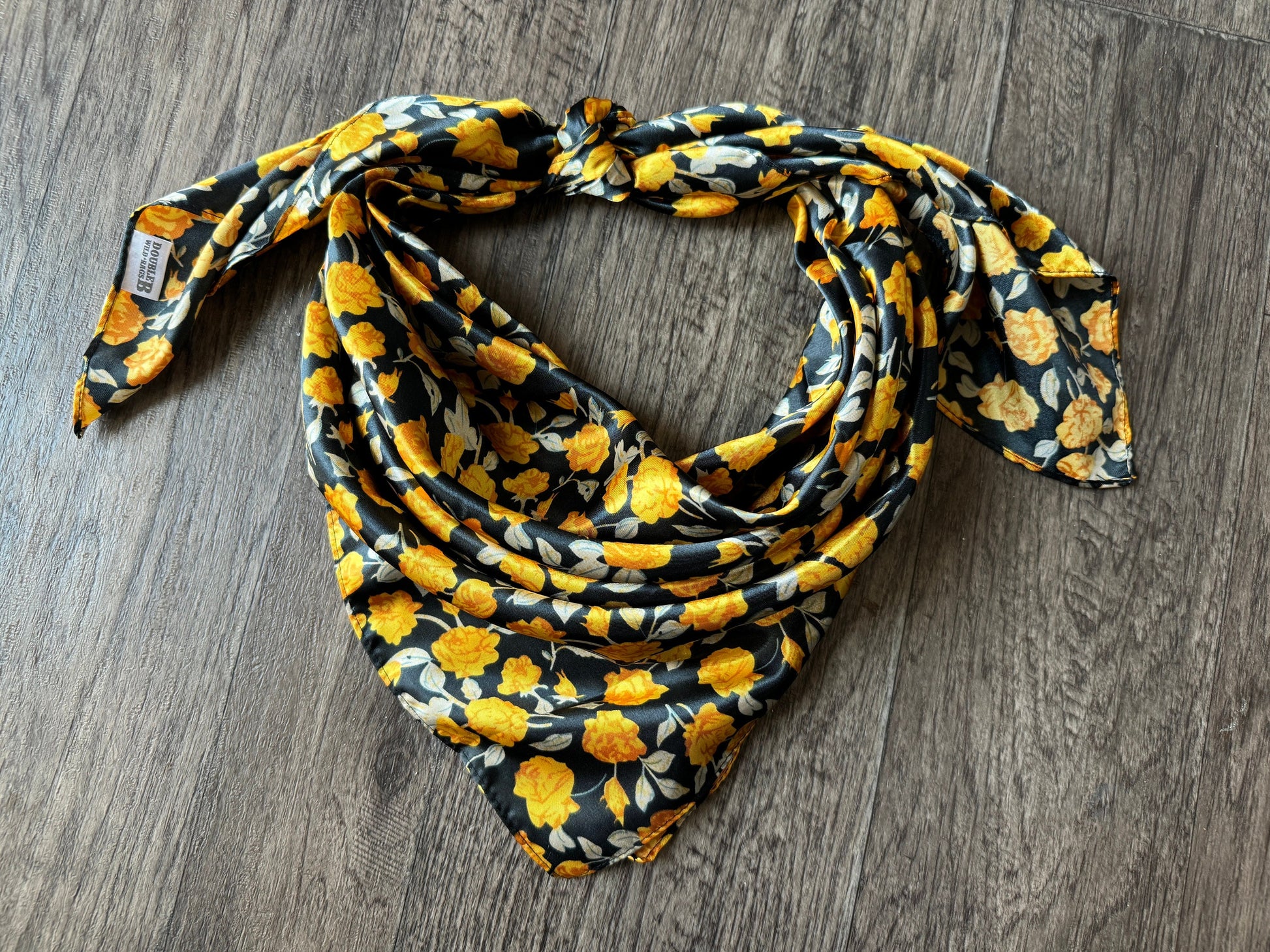 Wild Rag Texas Yellow Rose on Black Cowboy Western Neck Scarf Bandanna by Double B Wild Rags