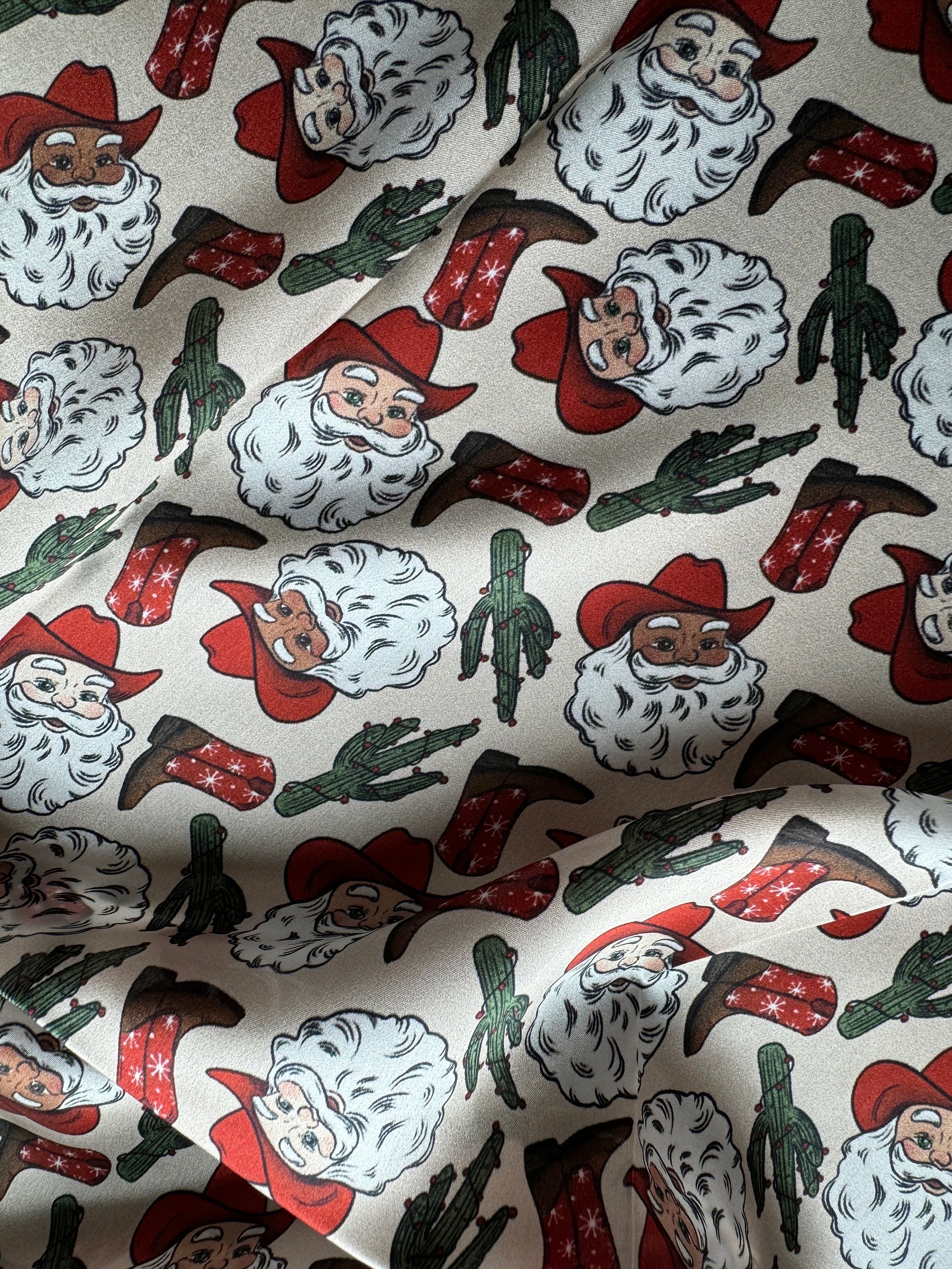 100% Silk Wild Rag Christmas Holiday Santa, Cactus, and Boots by Double B Wild Rags