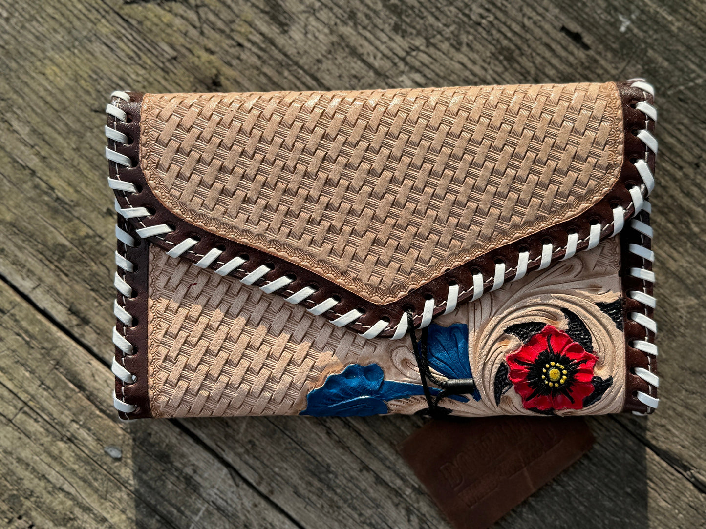 Western Cowgirl Clutch wallet purse painted tooled red and blue floral by Double B Wild Rags