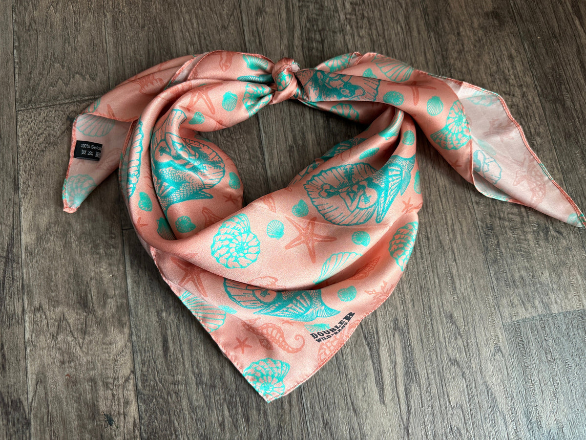 100% Silk Wild Rag Coral Pink Cowgirl Mermaid Coastal Cowgirl by Double B Wild Rags