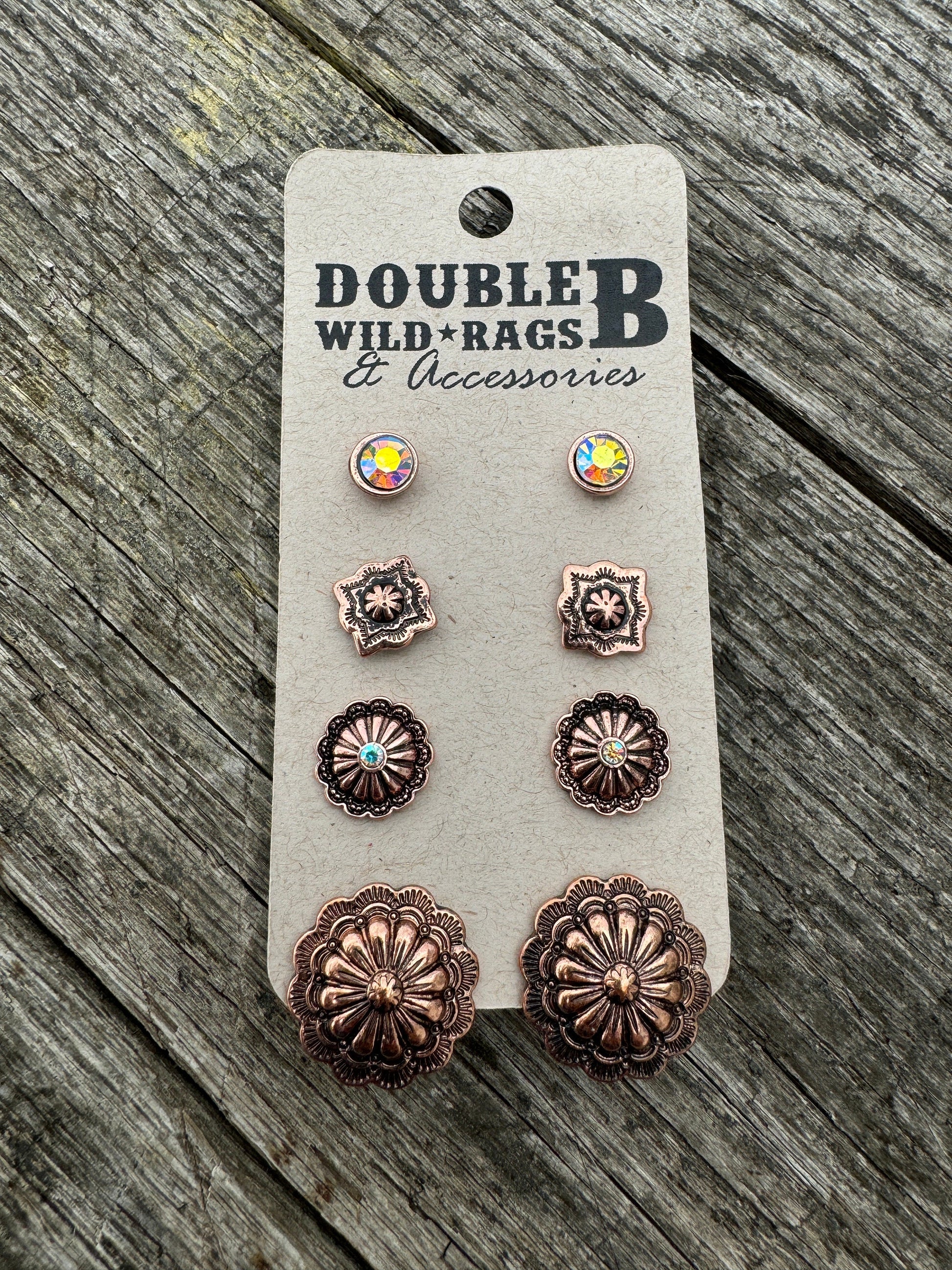 Western faux turquoise and copper stud post earring set of four pairs by Double B Wild Rags