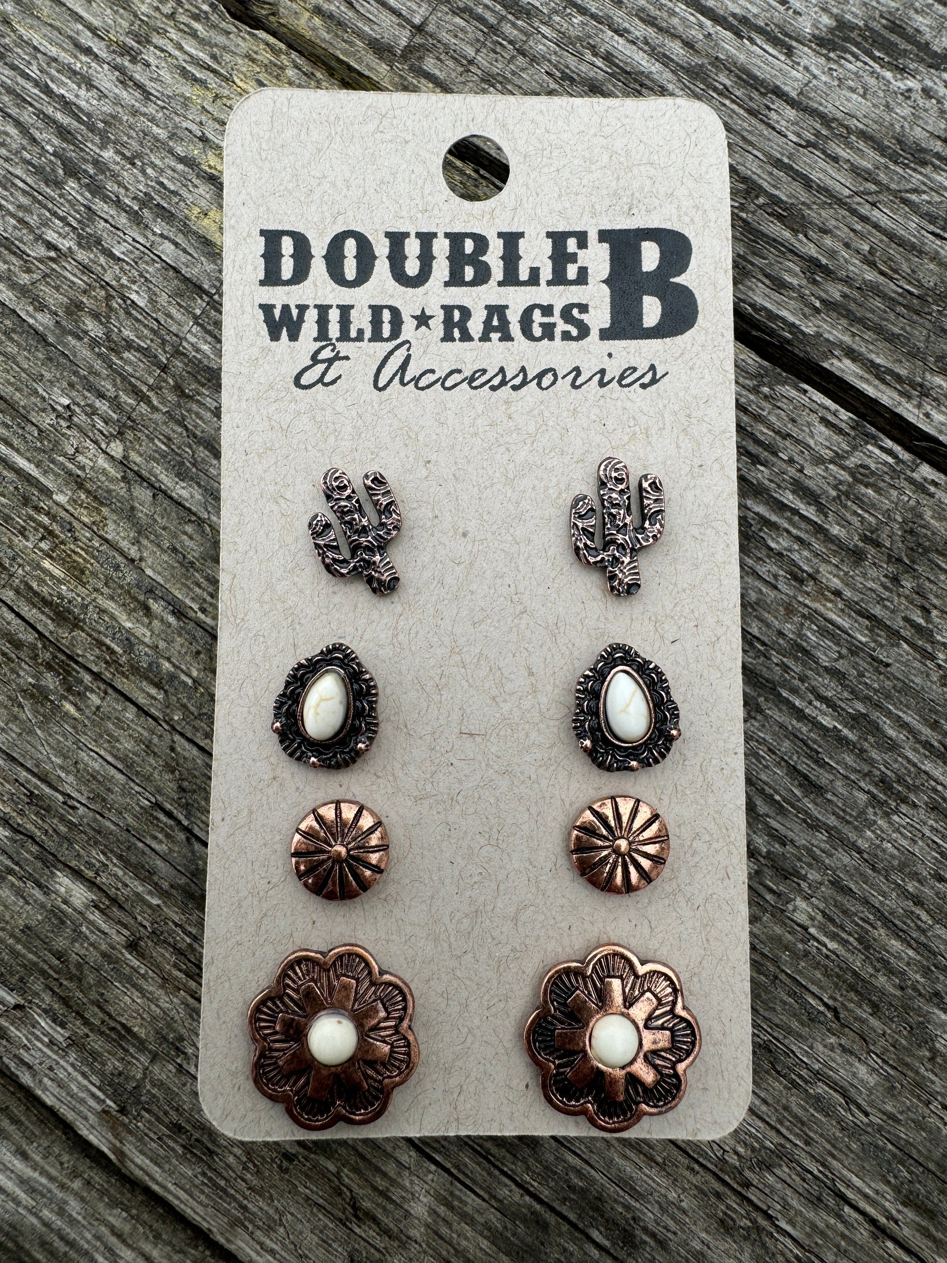 Western faux turquoise and copper stud post earring set of four pairs by Double B Wild Rags