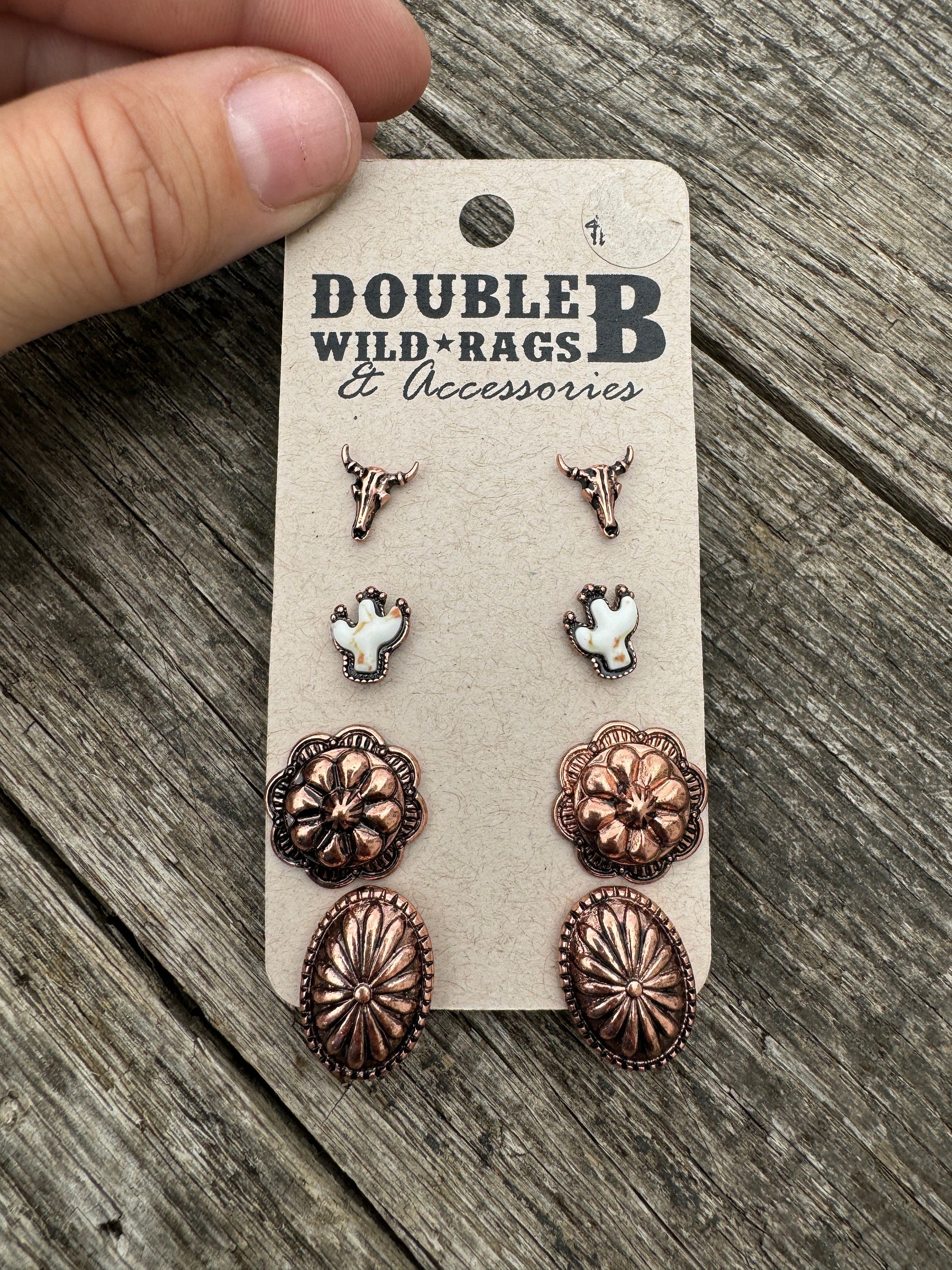 Western faux turquoise and copper stud post earring set of four pairs by Double B Wild Rags