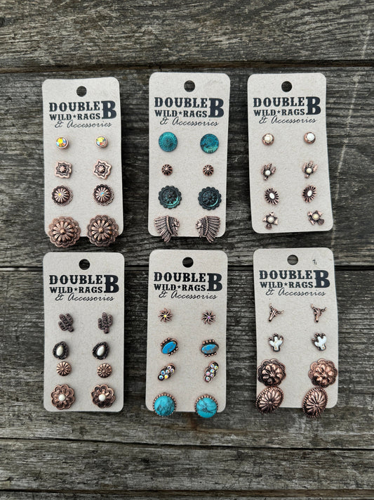 western earring set of four pair of post style