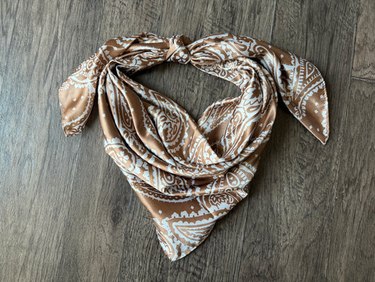 Wild Rag Taupe and Off White Paisley Cowboy Western Neck Scarf Bandanna by Double B Wild Rags