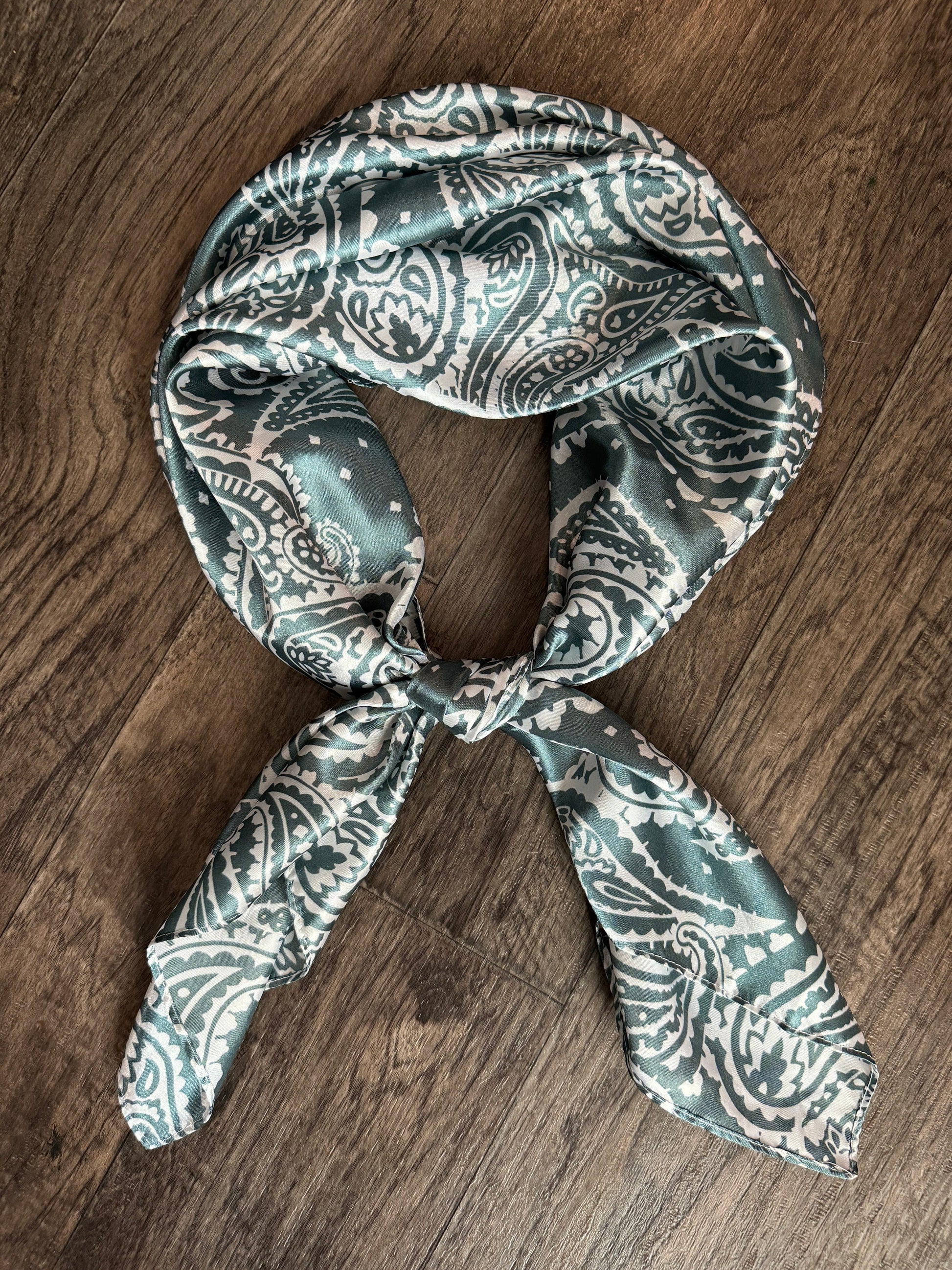 Wild Rag Slate Grey and White Paisley Cowboy Western Neck Scarf Bandanna by Double B Wild Rags