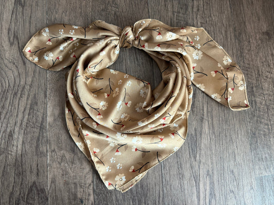 Wild Rag Taupe with white and red flowers Cowboy Western Neck Scarf Bandanna by Double B Wild Rags