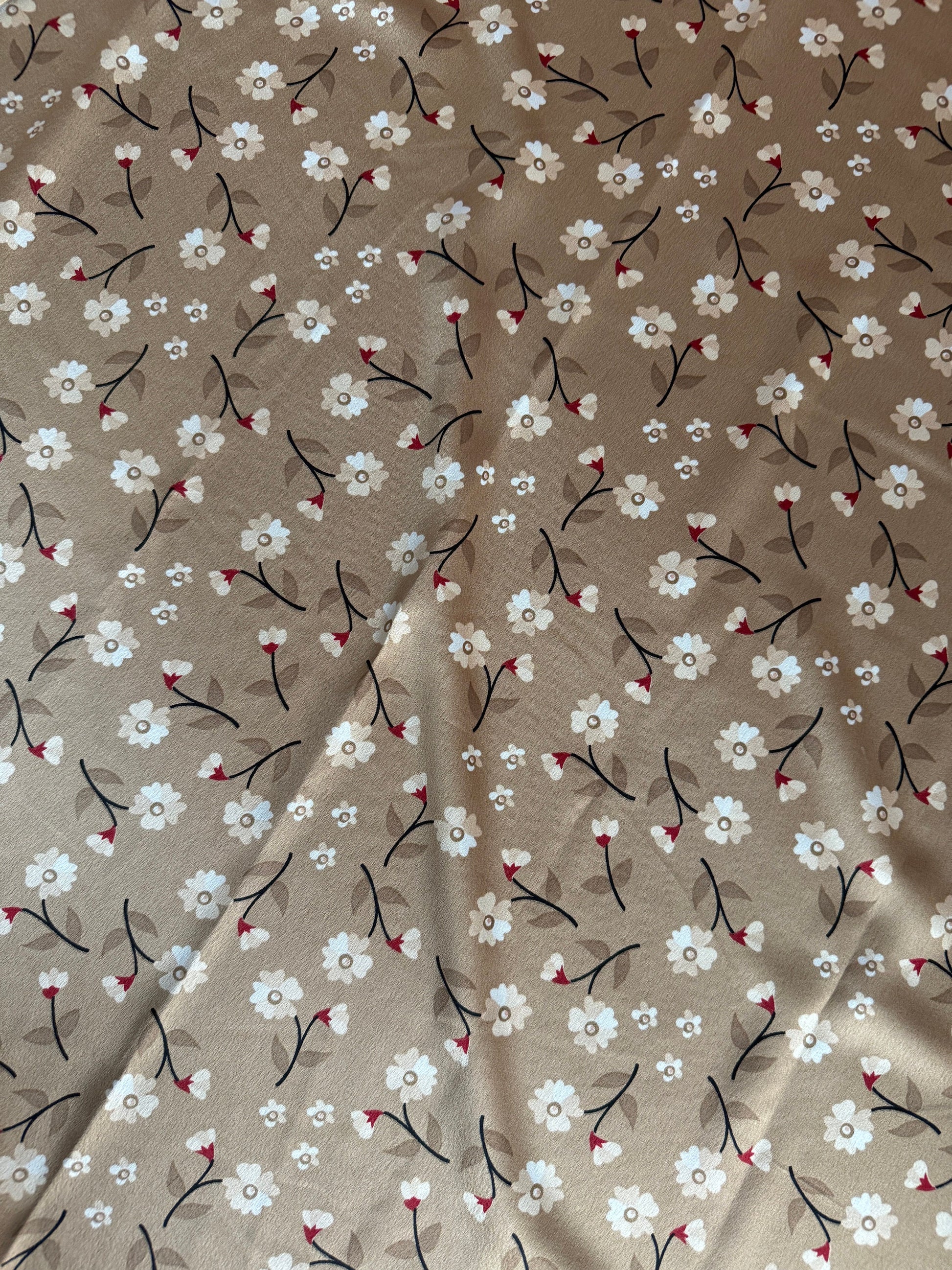 Wild Rag Taupe with white and red flowers Cowboy Western Neck Scarf Bandanna by Double B Wild Rags