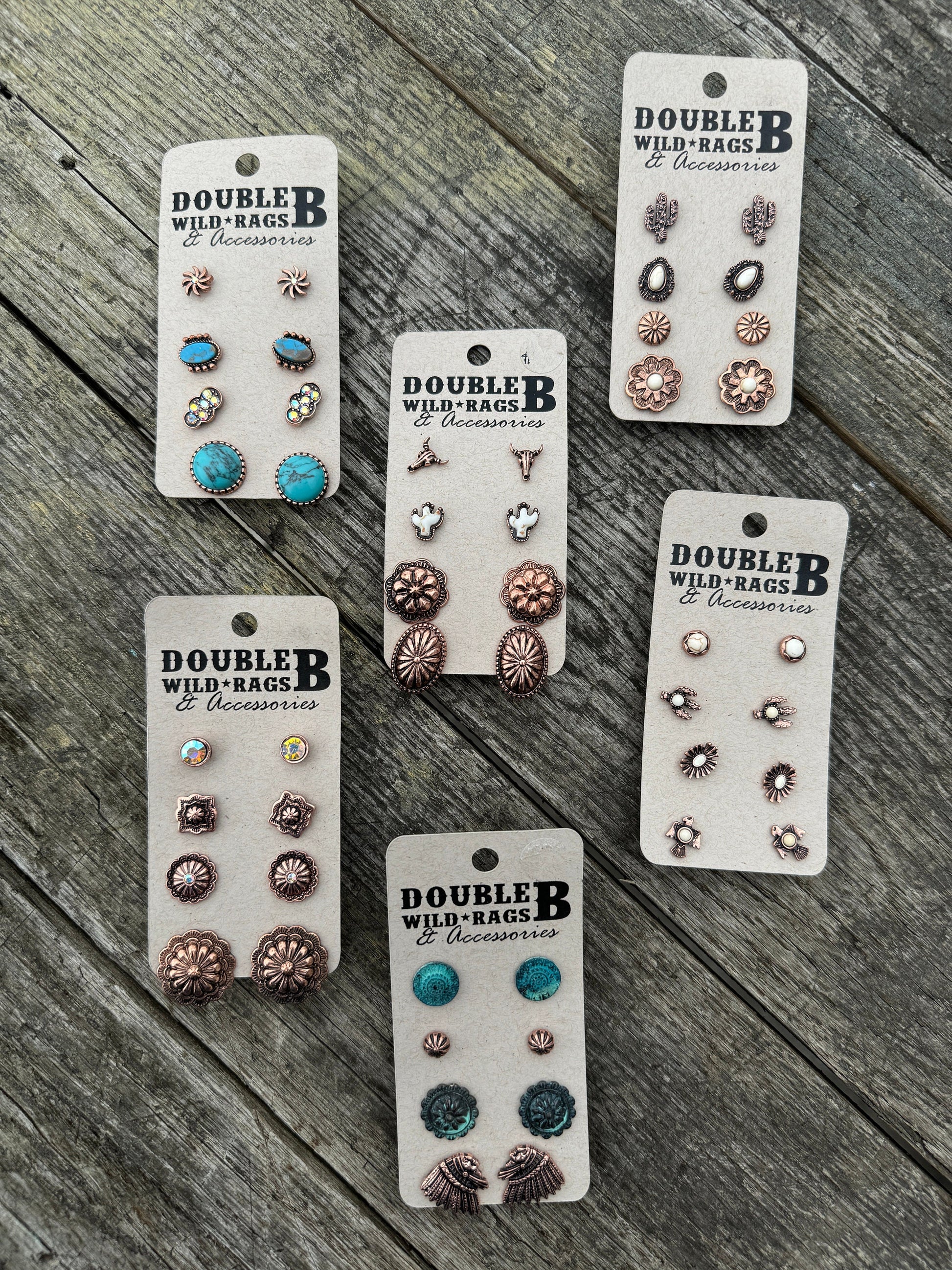 Western faux turquoise and copper stud post earring set of four pairs by Double B Wild Rags