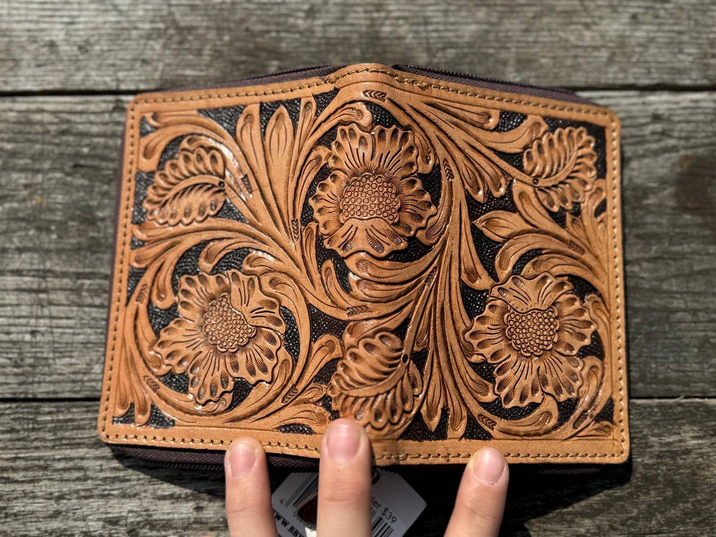 PASSPORT Wallet or Cover western tooled floral feather leather details by Double B Wild Rags