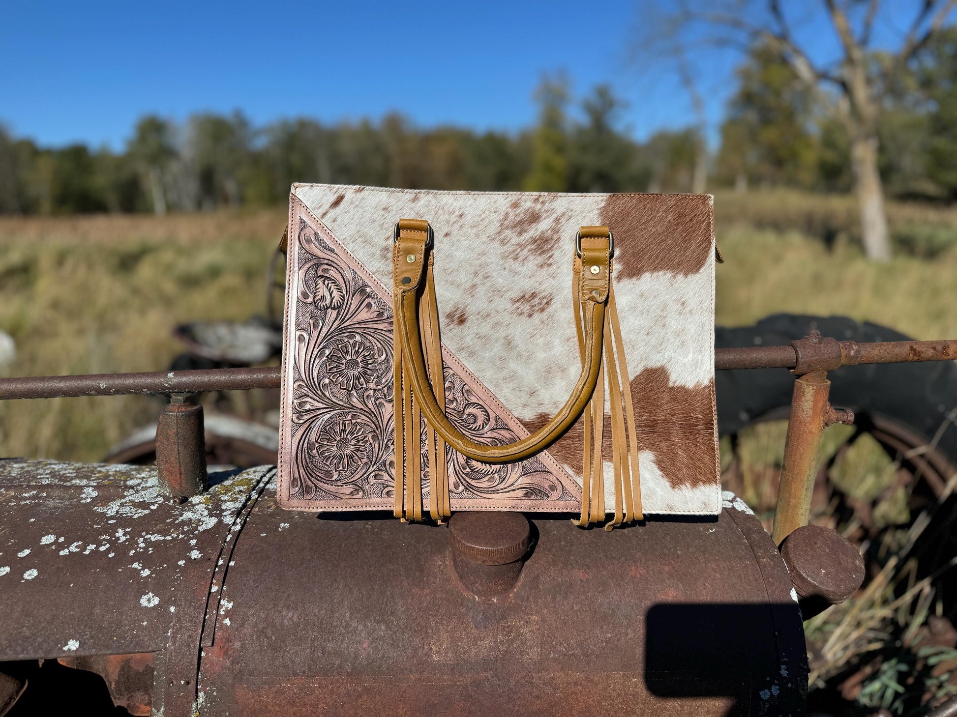 Genuine Western Leather and Hide Light Tan Leather laptop messenger briefcase bag by Double B Wild Rags CONCEAL and CARRY