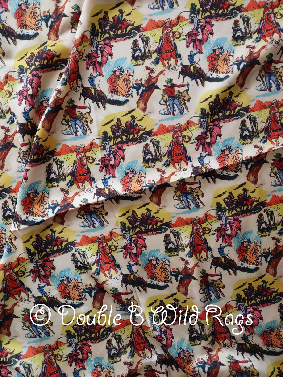 WILD RAG Vintage Retro Cowboy Cartoon Comic Book Western Neck Scarf Bandanna by Double B Wild Rags