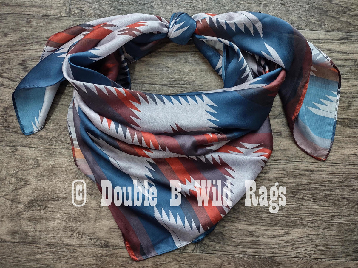 Wild Rag AZTEC 917 Burgundy, Navy, Grey southwest Cowboy Western Neck Scarf Bandanna by Double B Wild Rags