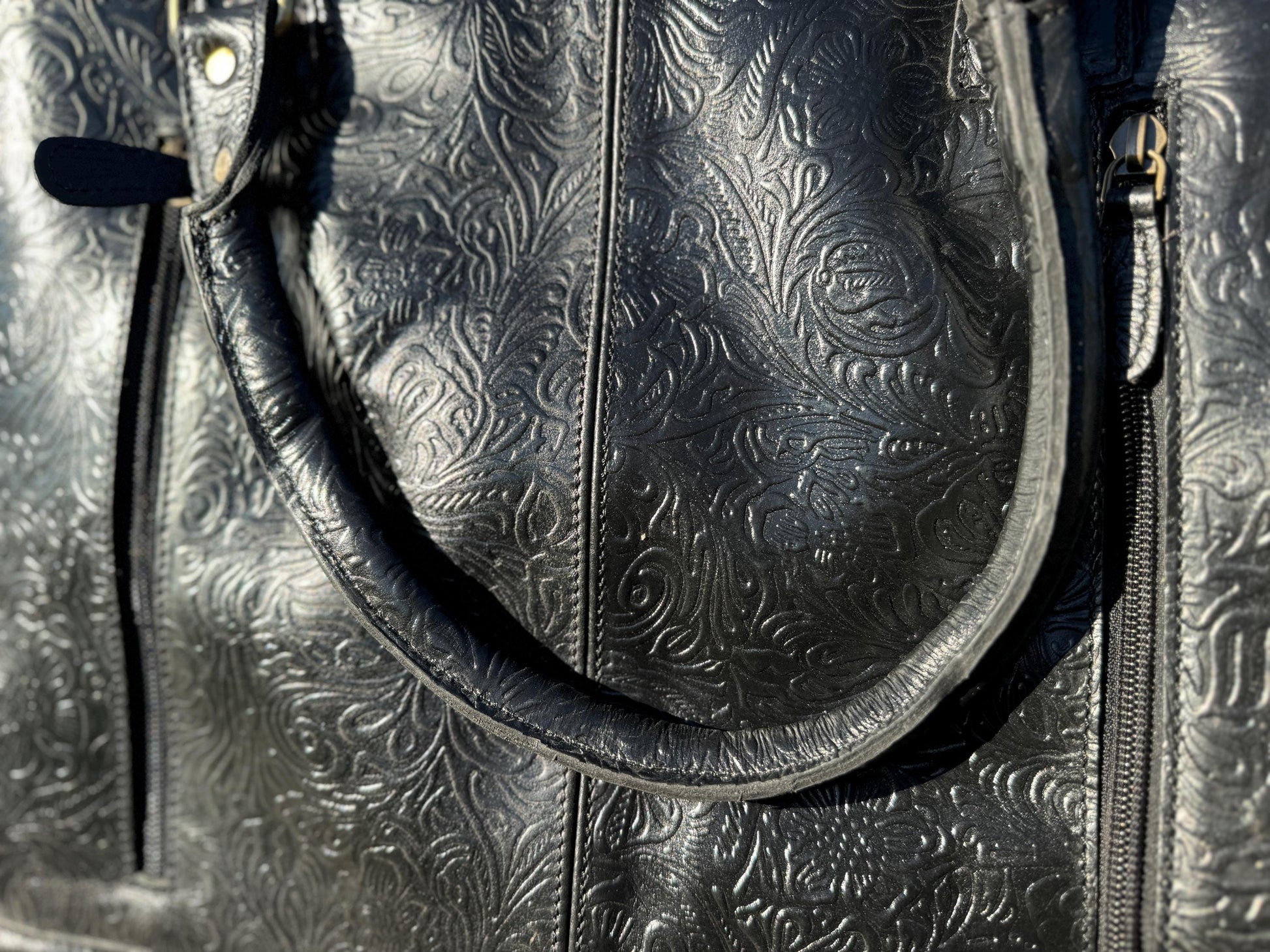 Genuine Western Leather Black laptop messenger briefcase bag with tooled and embossed leather by Double B Wild Rags CONCEAL and CARRY