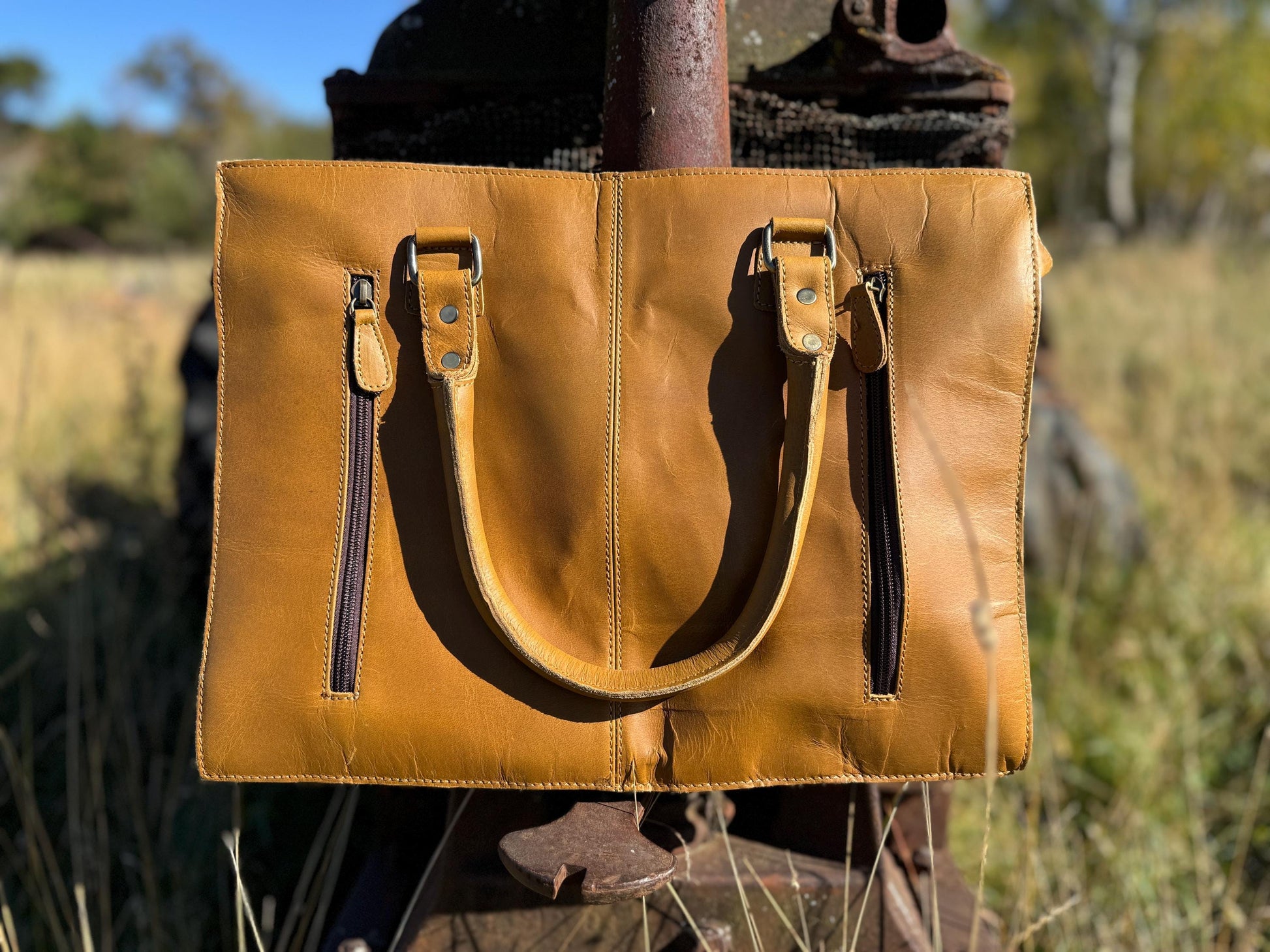 Genuine Western Leather and Hide Light Tan Leather laptop messenger briefcase bag by Double B Wild Rags CONCEAL and CARRY