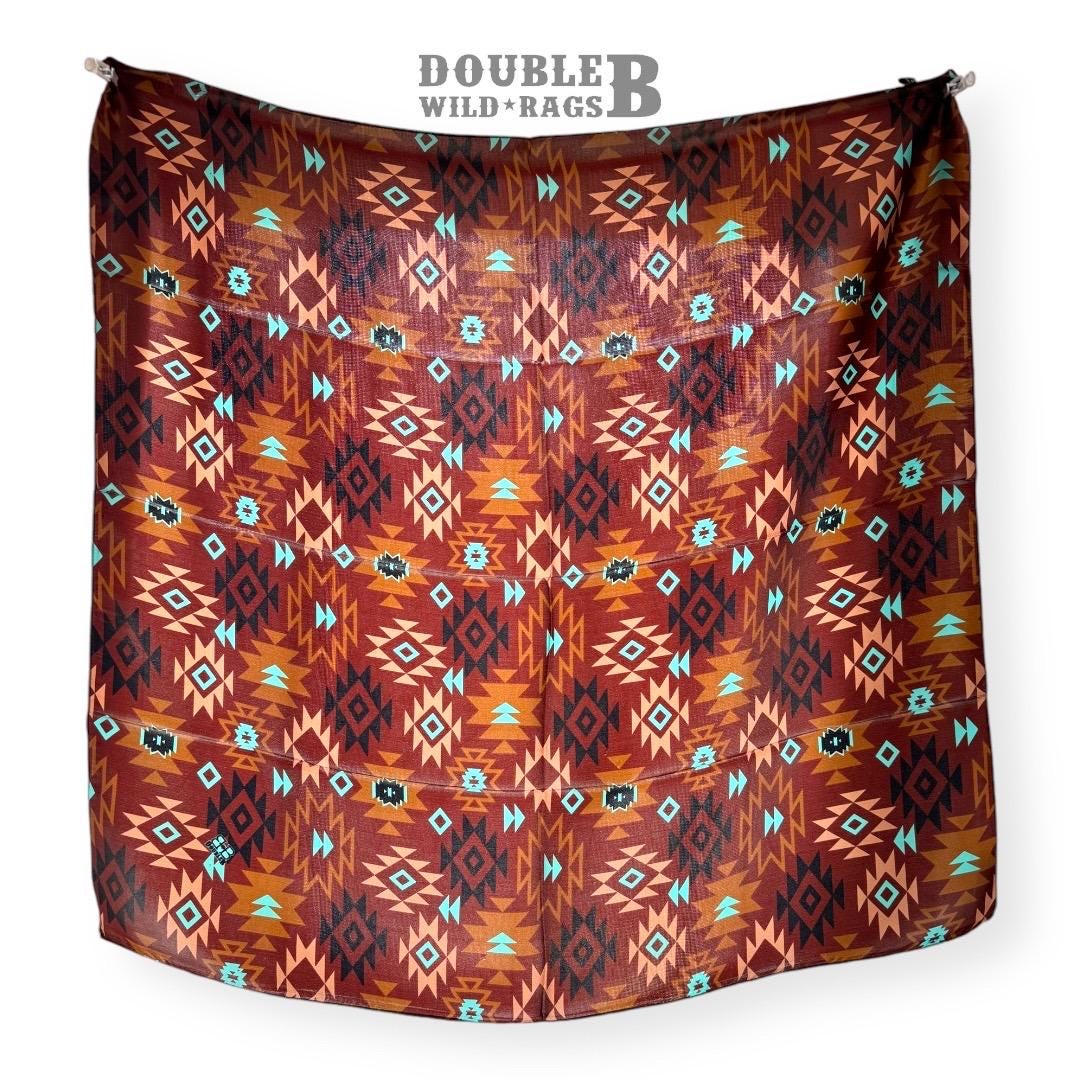 Wild Rag Native 100% Silk Wild Rag Chestnut and Turquoise Aztec Native tribal inspired ...