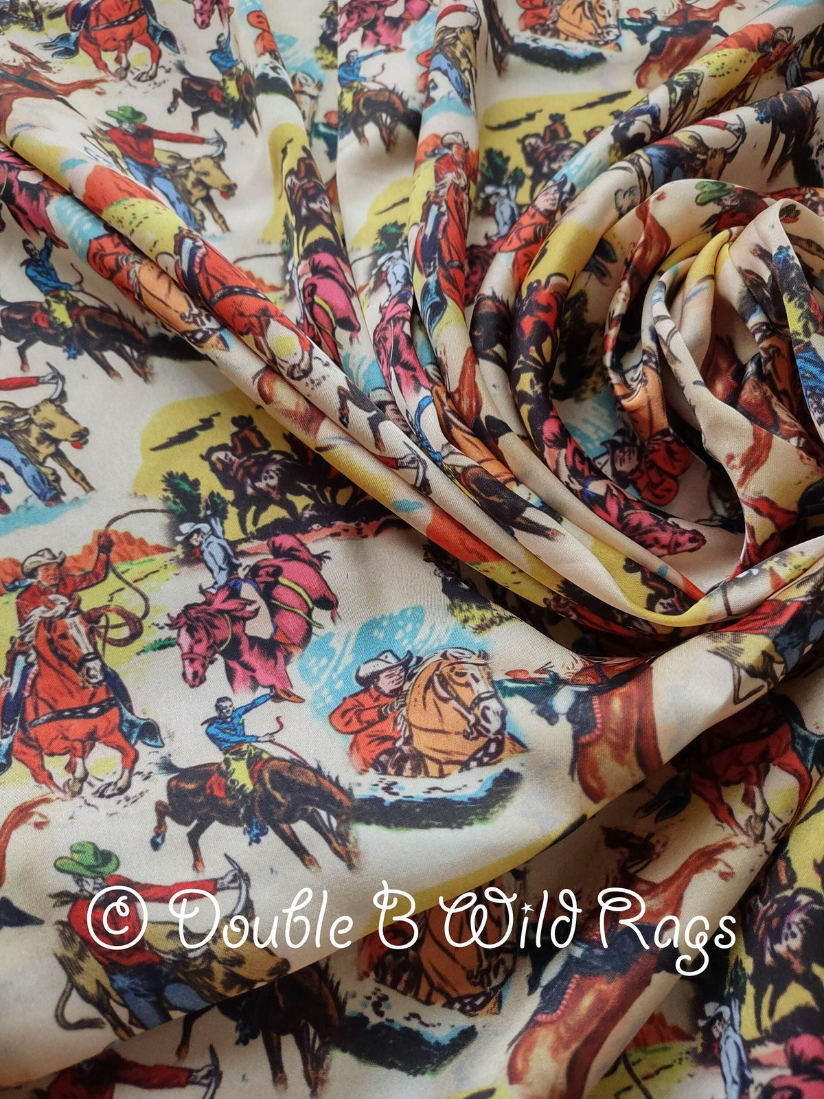 WILD RAG Vintage Retro Cowboy Cartoon Comic Book Western Neck Scarf Bandanna by Double B Wild Rags