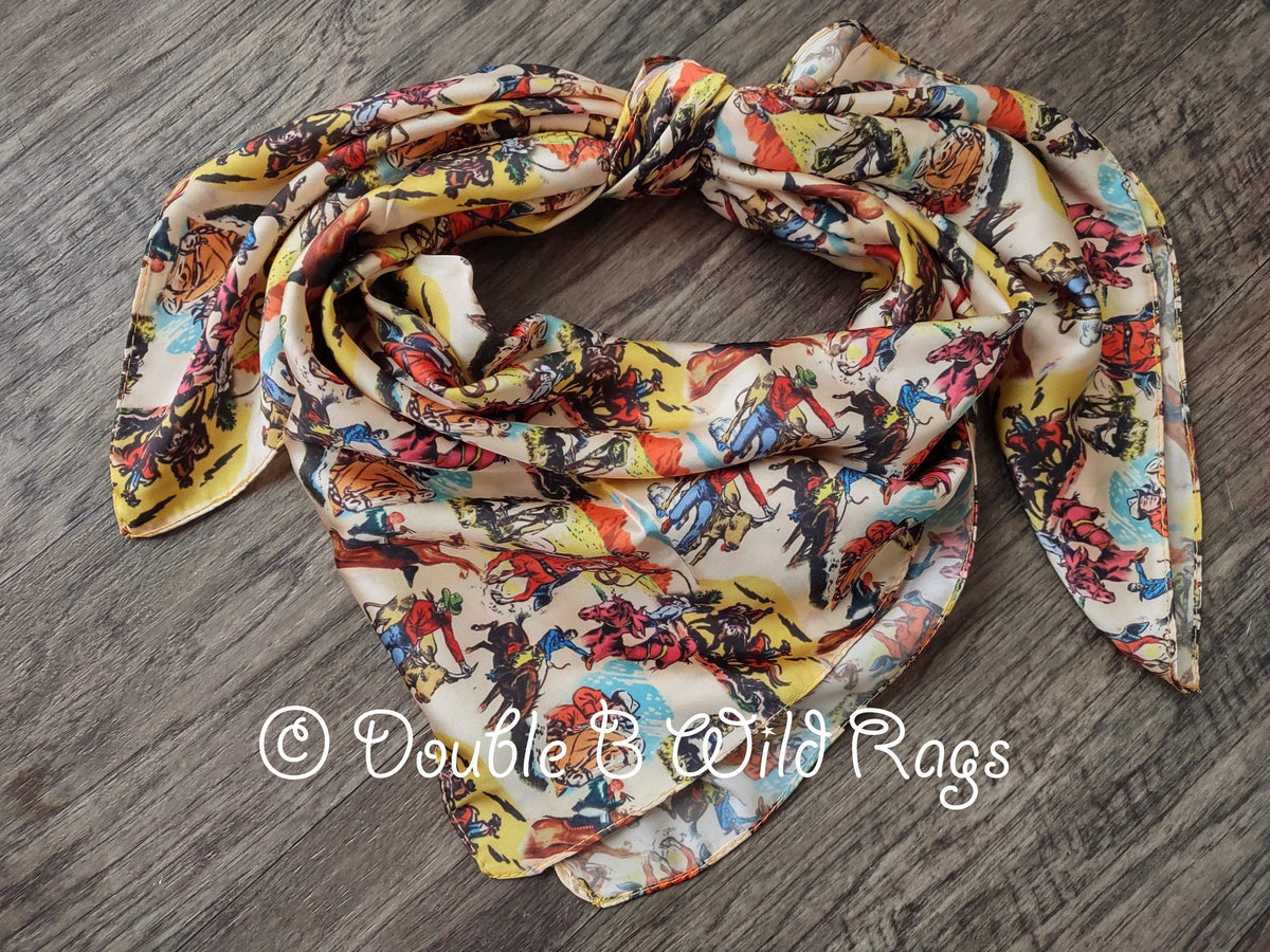 WILD RAG Vintage Retro Cowboy Cartoon Comic Book Western Neck Scarf Bandanna by Double B Wild Rags