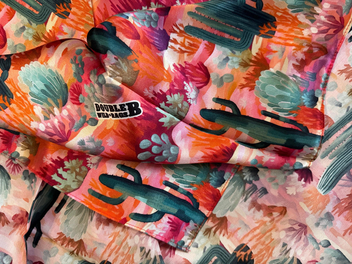 Silk Wild Rag Pink Purple Orange Green Cactus by Double B Wild Rags