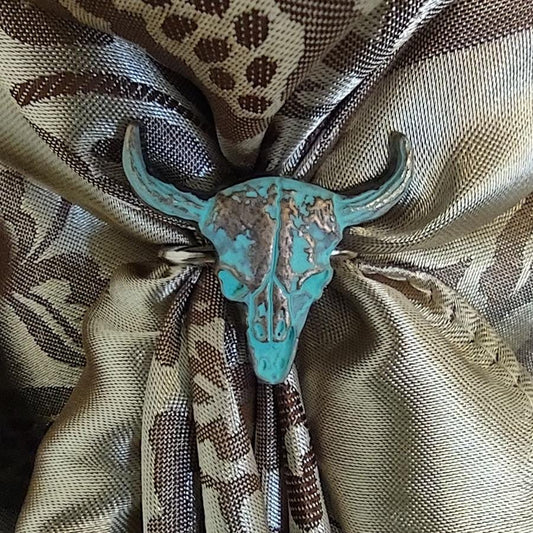 Wild Rag Slide 1" Turquoise Patina Cow Skull