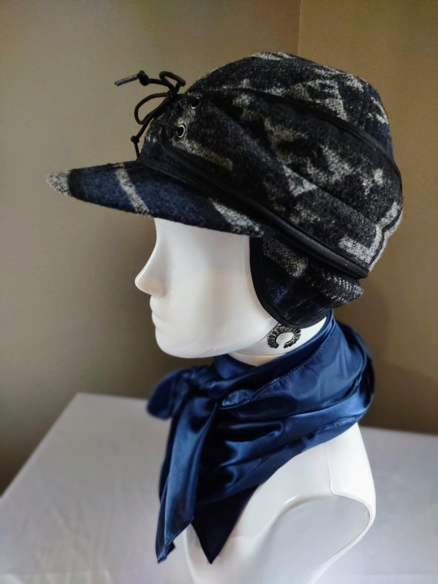 Stockman's Wool Hat NAVY BLUE Aztec Pattern Railroad cattleman's Cowboy winter hat Men's Women's