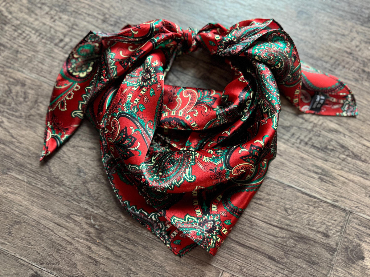 100% Silk Wild Rag Classic Paisley Red Brown Pink Black Purple Blue by Double B Wild Rags