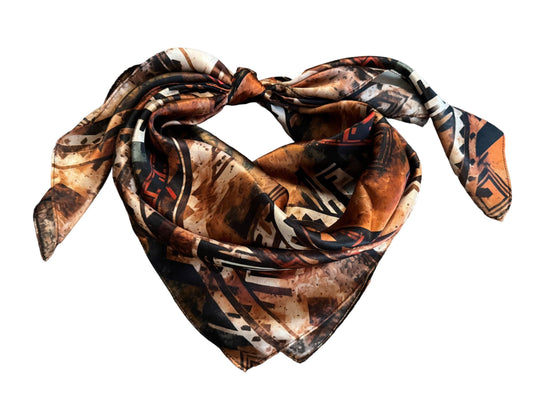 Silk Wild Rag Brown and Rust Grunge Tribal Print by Double B Wild Rags