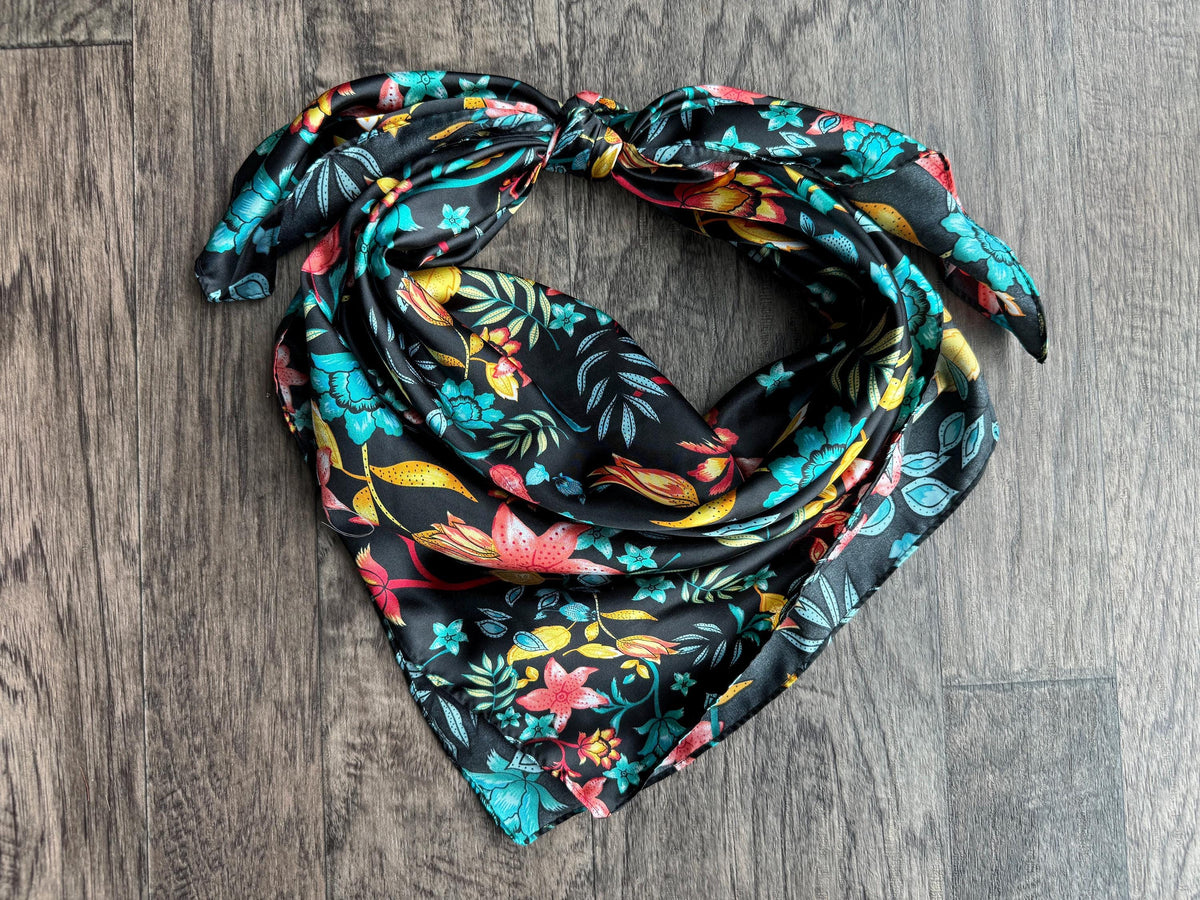 Wild Rag Black tropical floral Cowboy Western Neck Scarf Bandanna by Double B Wild Rags