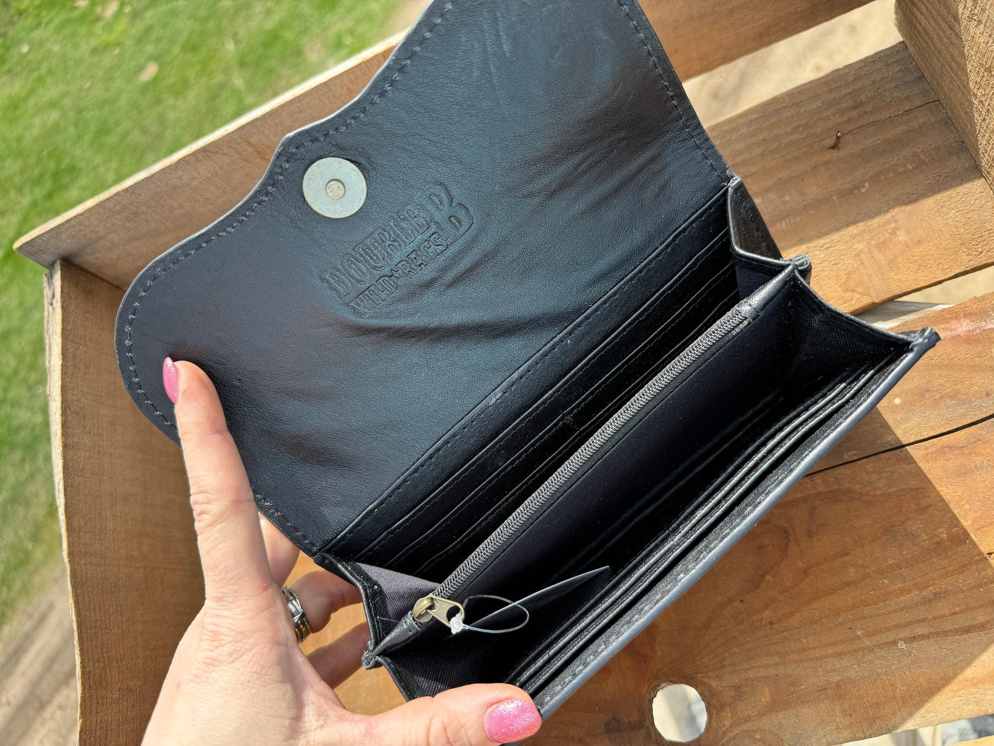 Western Leather fully tooled wallet with cactus and feathers detail by Double B Wild Rags