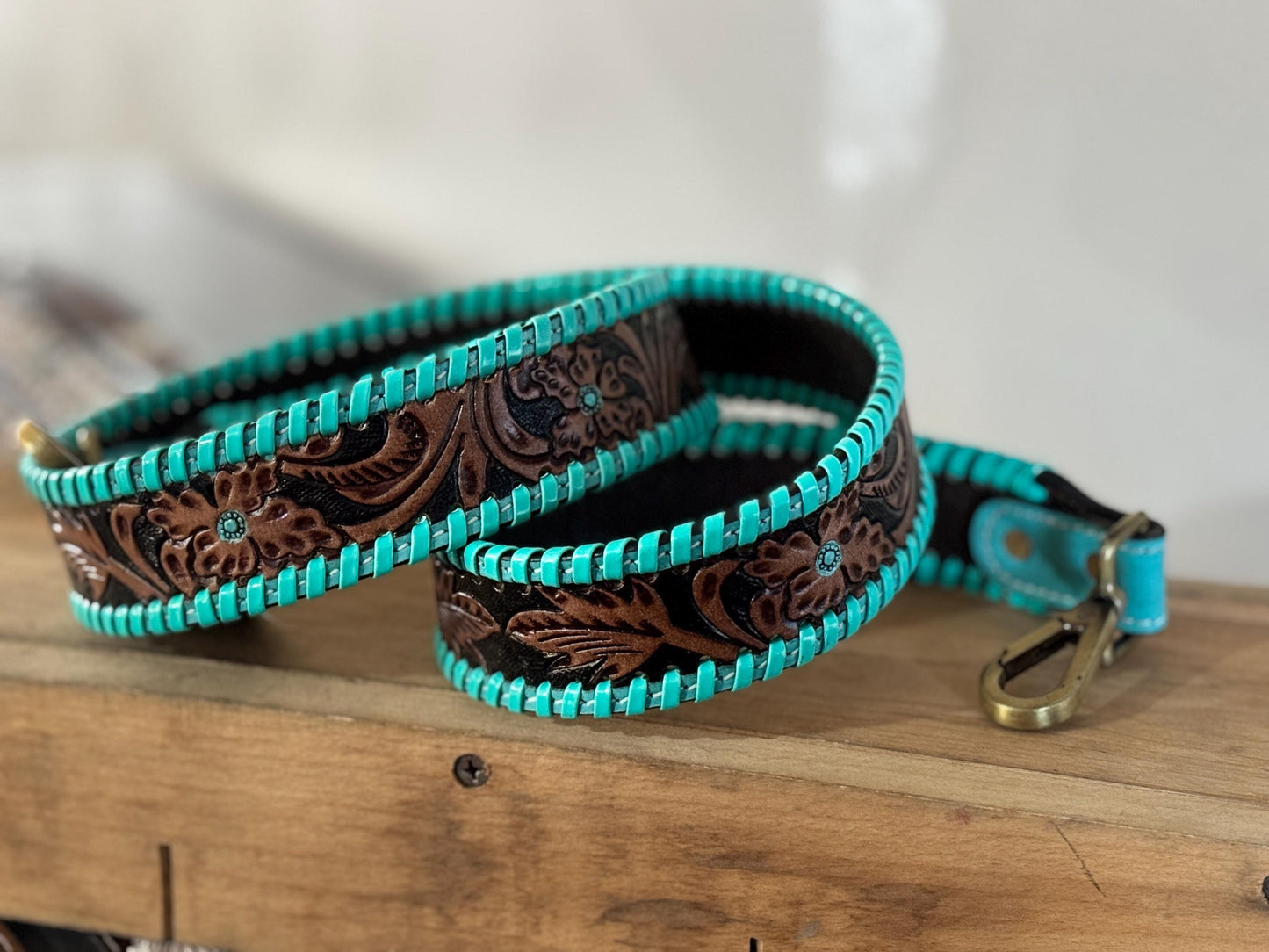 Western purse shoulder strap Cowhide tooled leather by Double B Wild Rags