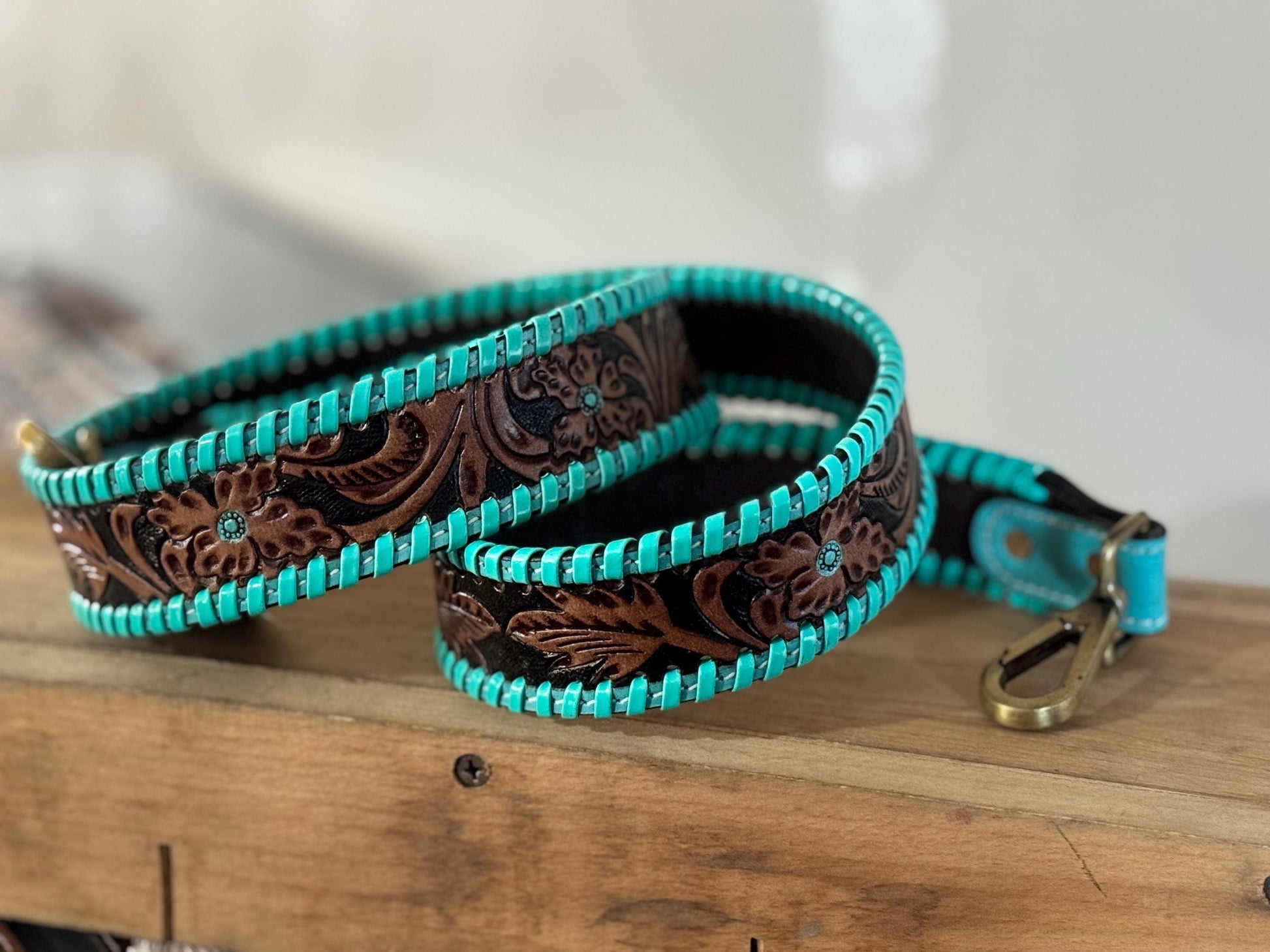 Western purse shoulder strap Cowhide tooled leather by Double B Wild Rags
