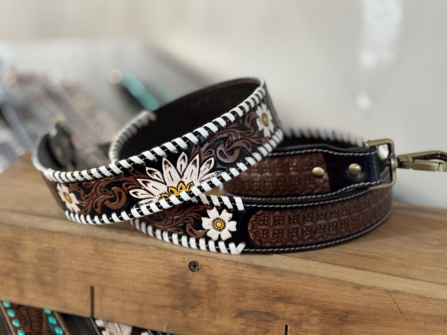Western purse shoulder strap Cowhide tooled leather by Double B Wild Rags