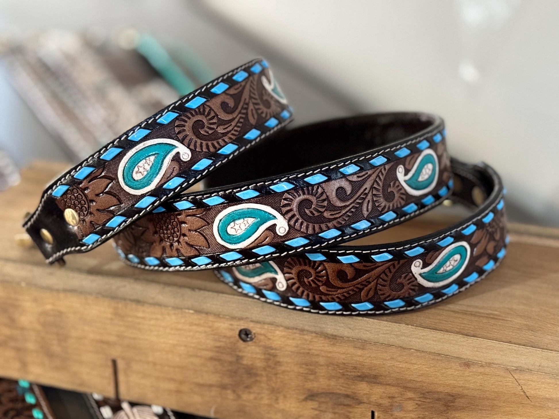 Western purse shoulder strap Cowhide tooled leather by Double B Wild Rags