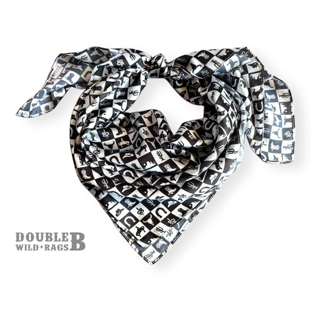 Wild Rag Wild West Black and White Check Western Cowboy Neck Scarf Bandana by Double B Wild Rags