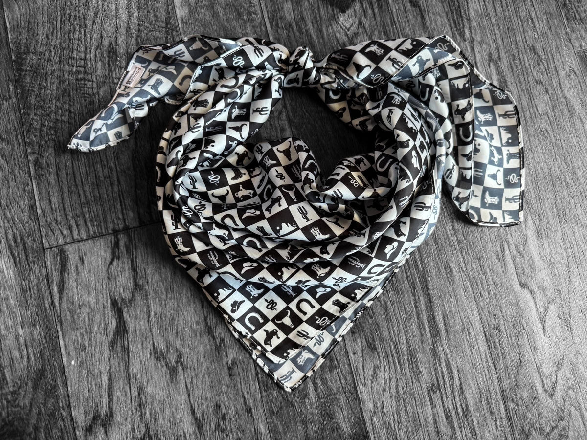 Wild Rag Wild West Black and White Check Western Cowboy Neck Scarf Bandana by Double B Wild Rags