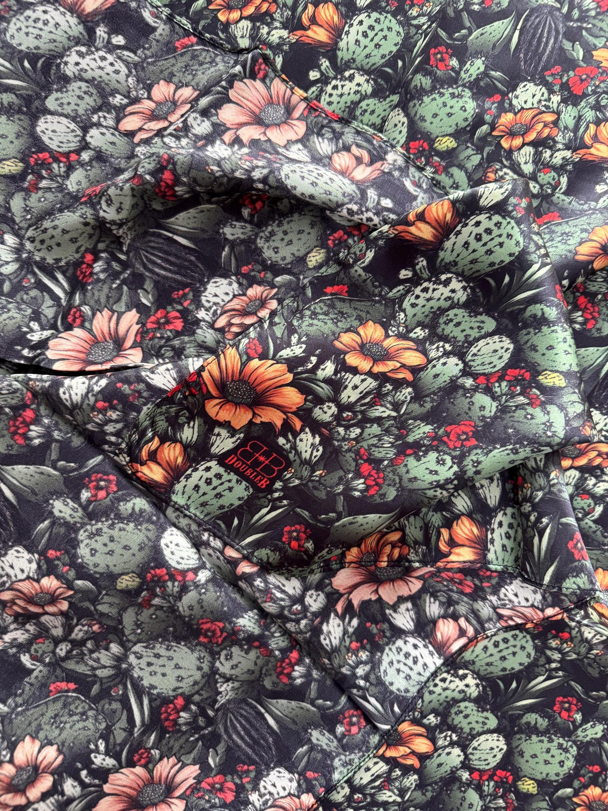 100% Silk Wild Rag Black Cactus Orange Floral by Double B Wild Rags