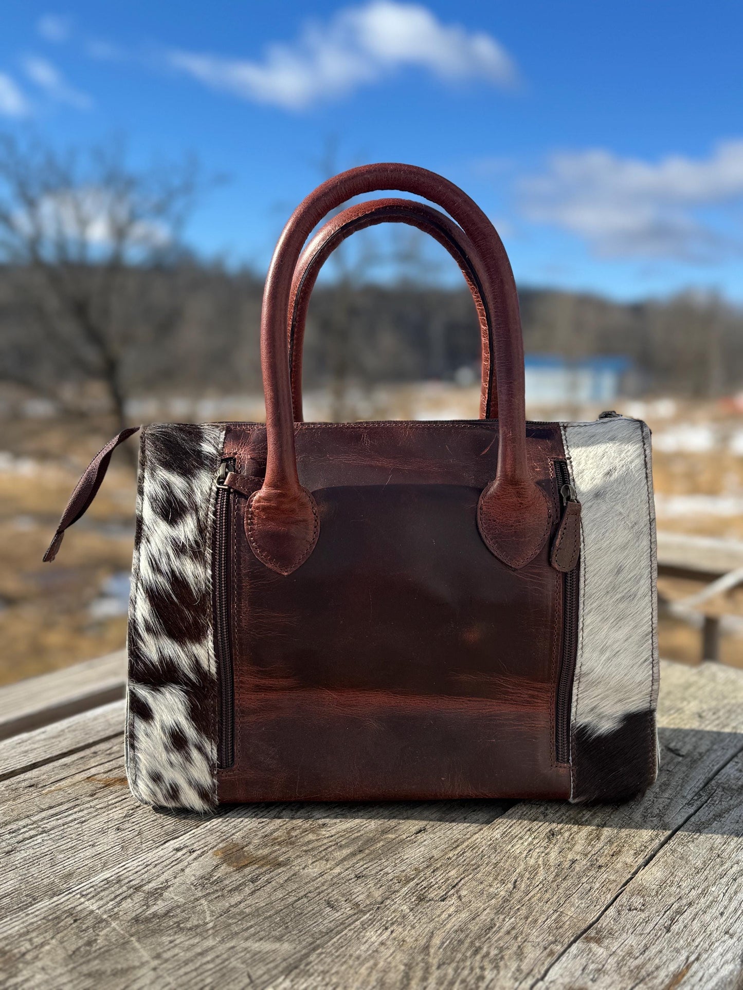 Genuine Western Cowhide Leather Purse Personal Item carry-on