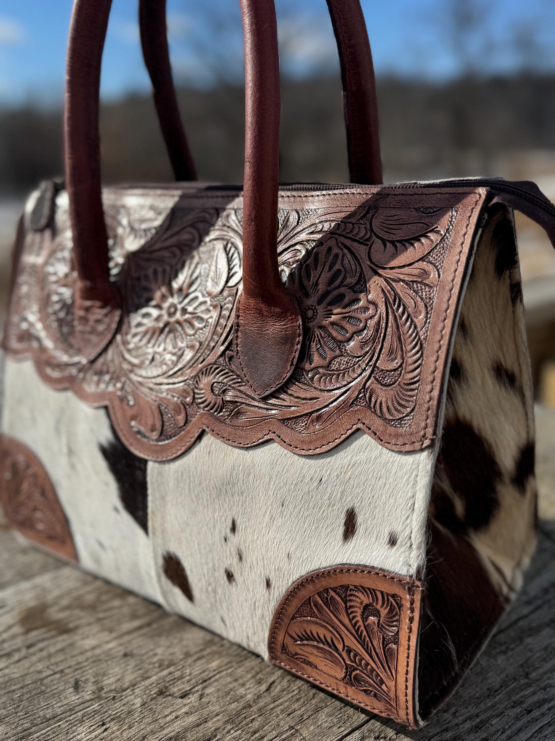 Genuine Western Cowhide Leather Purse Personal Item carry-on