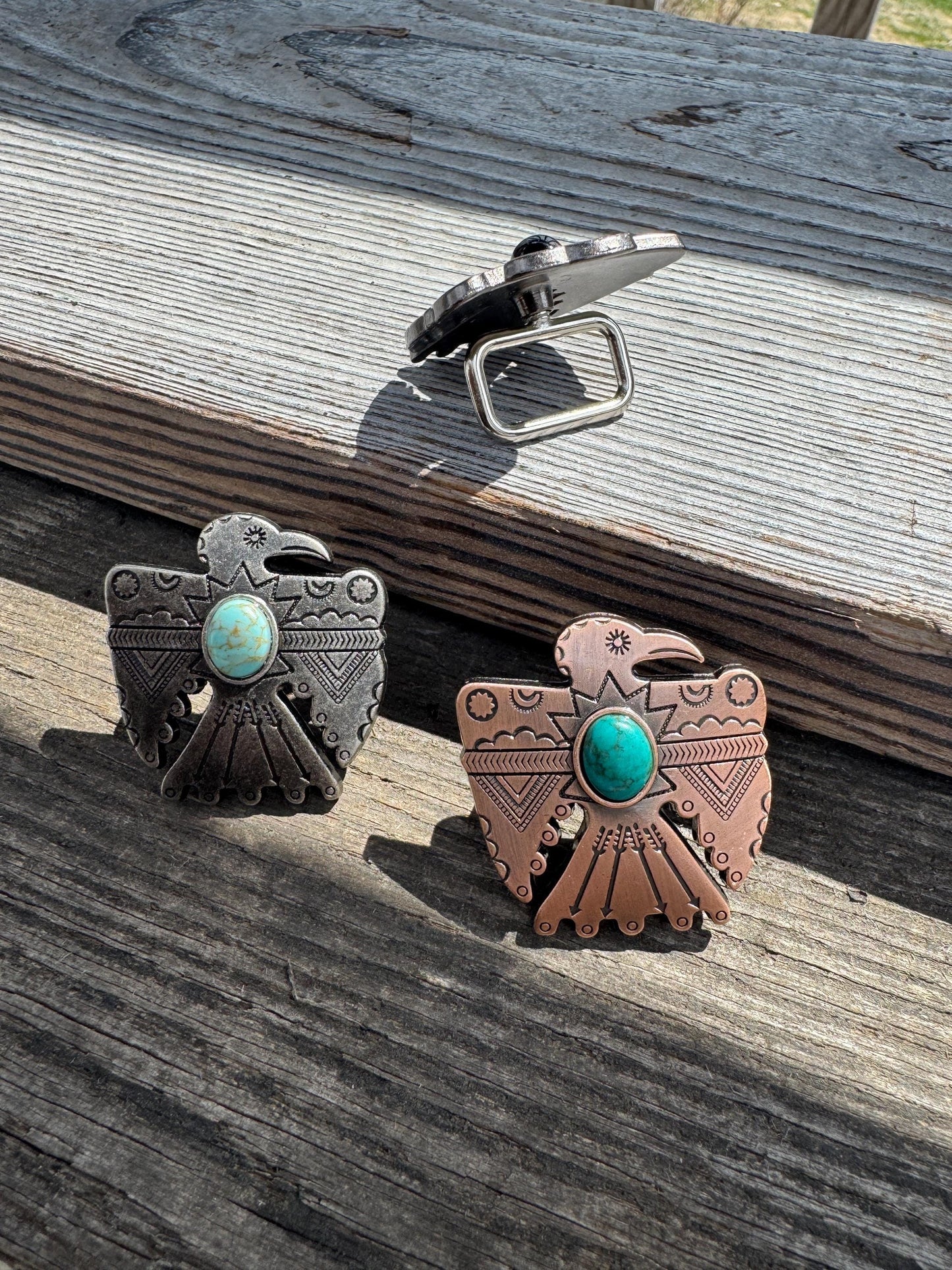 Wild Rag SLIDE 507 Thunderbird Concho Copper or Antique Silver Scarf Slide from Double B Wild Rags