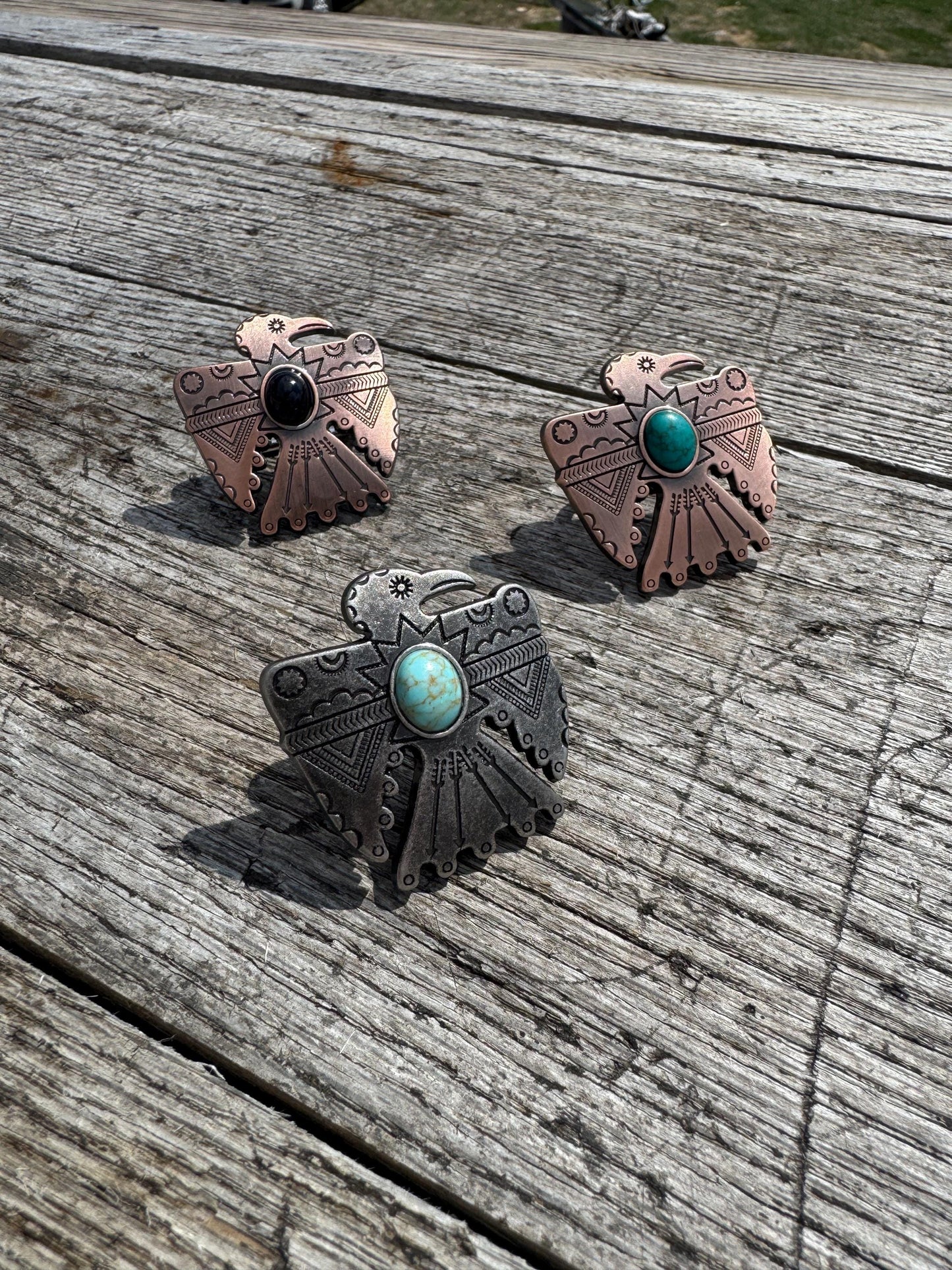 Wild Rag SLIDE 507 Thunderbird Concho Copper or Antique Silver Scarf Slide from Double B Wild Rags